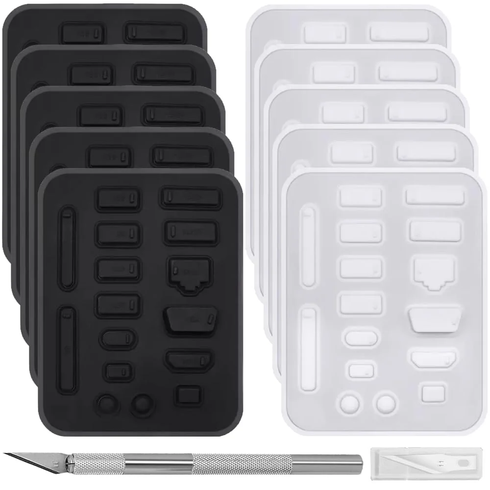 Anti-Dust Cover Plug Set, 10 Types of Laptop Computer Smartphone Port Dust Caps Stoppers for TV, Laptop, Computer, with Craft Knife (10 Set, Black & White)