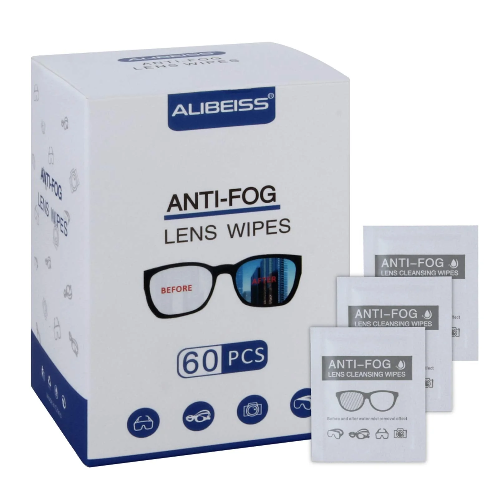 Anti-Fog Lens Wipes Pre-Moistened Anti-Fog Wipes, 6inch X 5inch,for Eye Glasses (60 Pack) 6x5 Inch (Pack of 60)