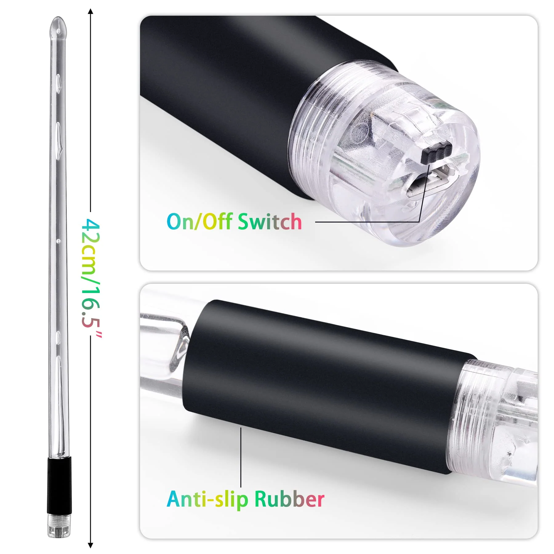Antner Rechargeable LED Light Up Drum Sticks 15 Color Changing Drumsticks with Storage Bag for Adults Drummers, Durable Professional PC Polymer Material Drumsticks, Cool LED Light Up Drumsticks Black Handle - Image 7