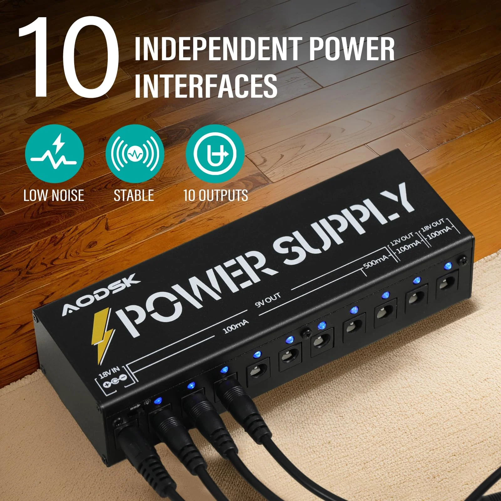 AODSK Guitar Effect Pedal Power Supply,9V/12V/18V DC Output,10 Isolated DC Output(AH-05) - Image 4