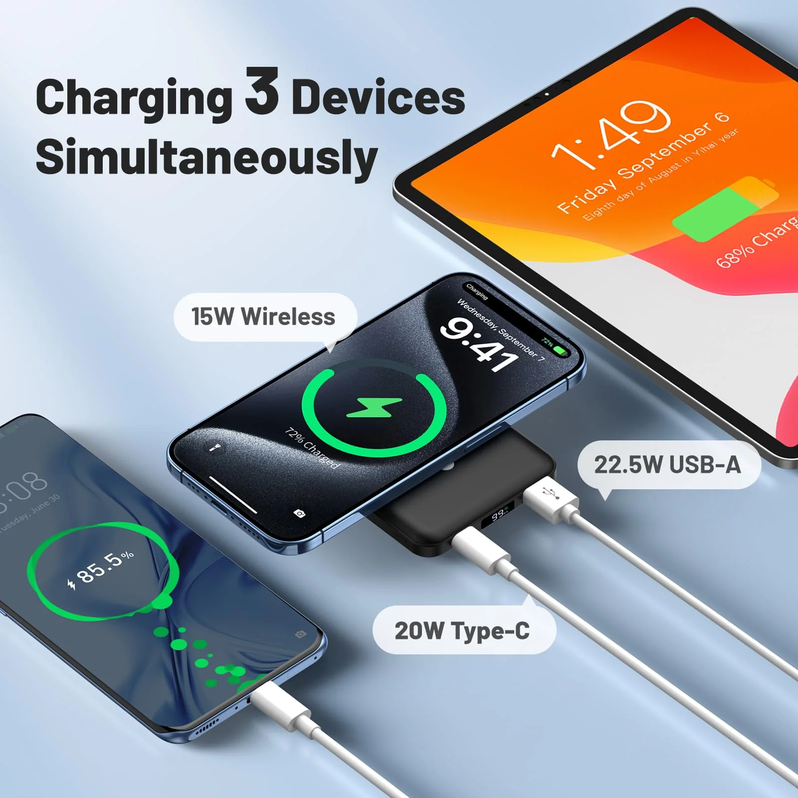 AOGUERBE for Magsafe Battery Pack, 10000mAh Magnetic Power Bank with (22.5W) USB-C Fast Charging, Wireless Mag-Safe Portable Charger with LED Display & Foldable Stand for iPhone 16/15/14/13/12 Series Black - Image 5