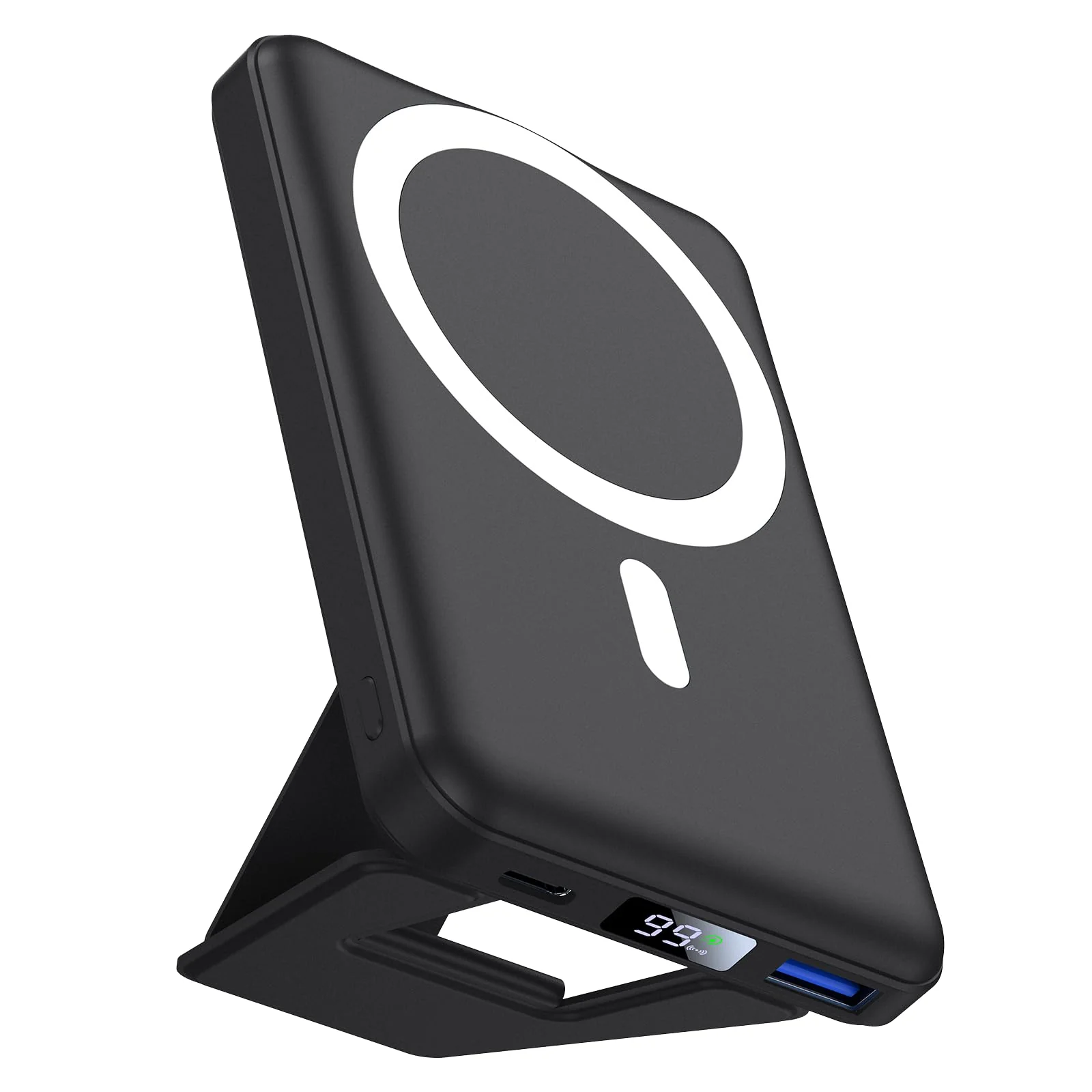 AOGUERBE Magnetic Power Bank, 10000mAh Foldable Wireless Portable Charger with USB-C Cable LED Display, for Mag-Safe Battery Pack 22.5W PD Fast Charging for iPhone 16/15/14/13/12 Pro/Pro Max/Plus/Mini Black