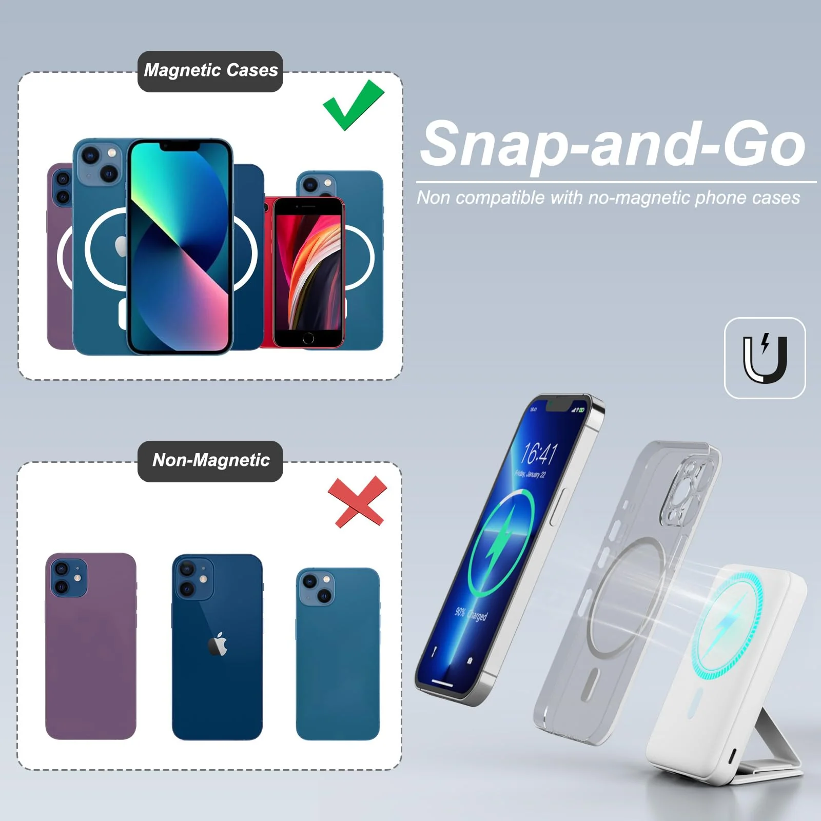 AOGUERBE Magnetic Power Bank, 10000mAh Foldable Wireless Portable Charger with USB-C Cable LED Display, Mag-Safe Battery Pack 22.5W PD Fast Charging for iPhone 15/14/13/12 Pro/Pro Max/Plus/Mini White - Image 5