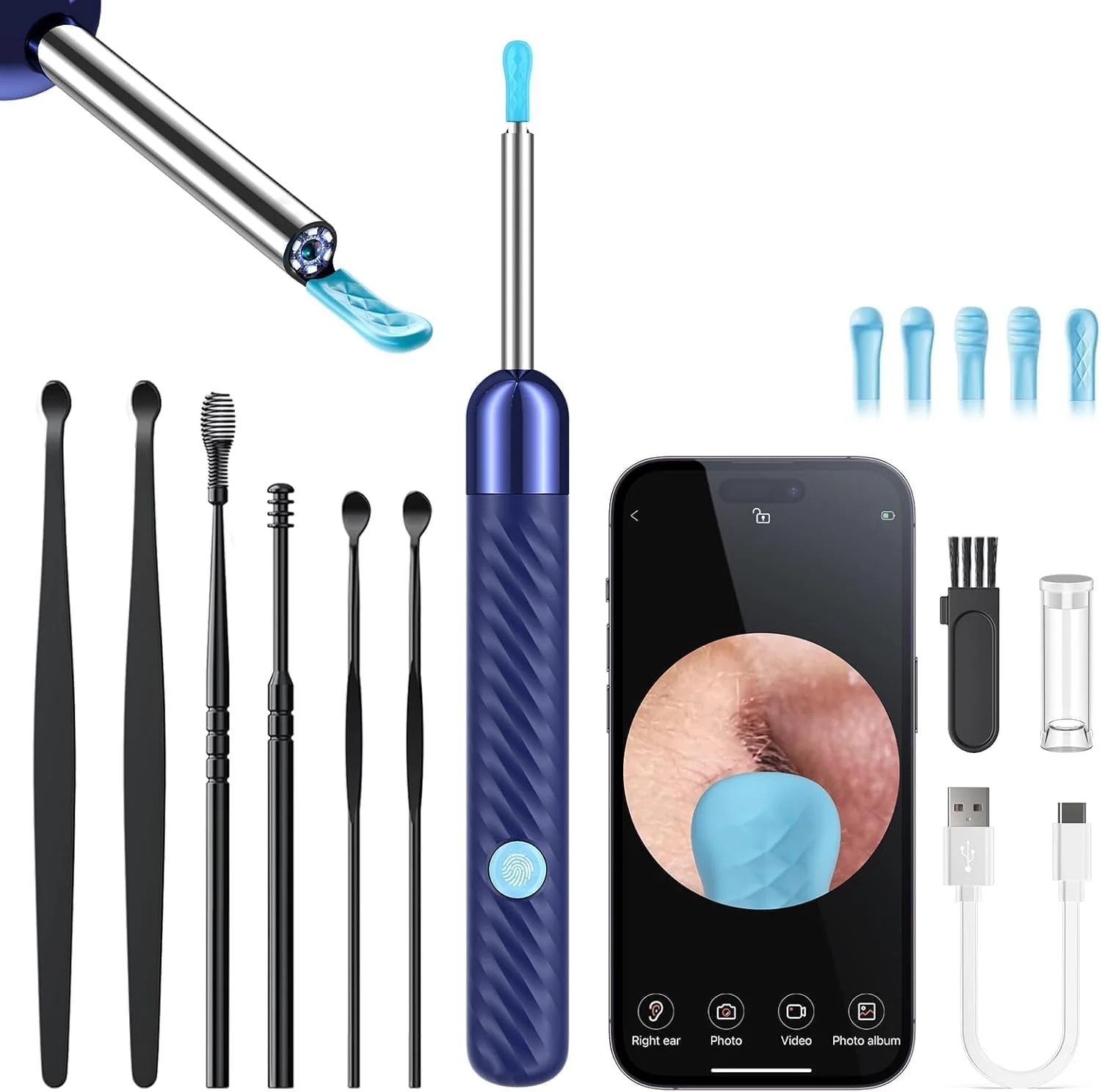 AOPICK Ear Wax Remover Otoscope, 1080P HD WiFi Ear Cleaner with Camera, 360° Wide Angle Otoscope Camera with 6 LEDs for iPhone, iPad and Android Smartphones