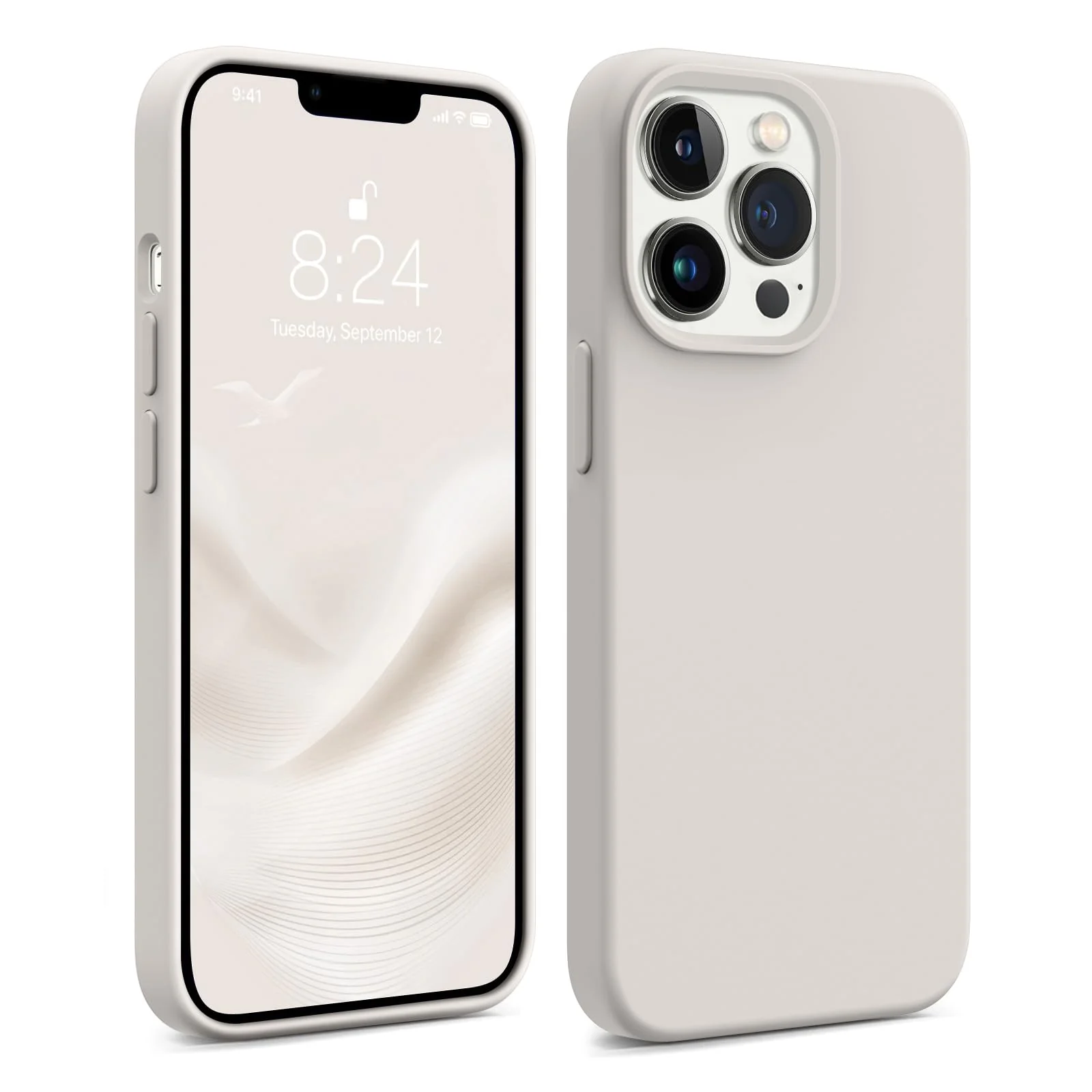 AOTESIER iPhone 13 Pro Phone Case,[Military Shockproof Protection] Liquid Silicone Case with [Soft Anti-Scratch Microfiber Lining] Camera & Screen Protection 6.1 inch Slim Thin Cover（Stone） Stone