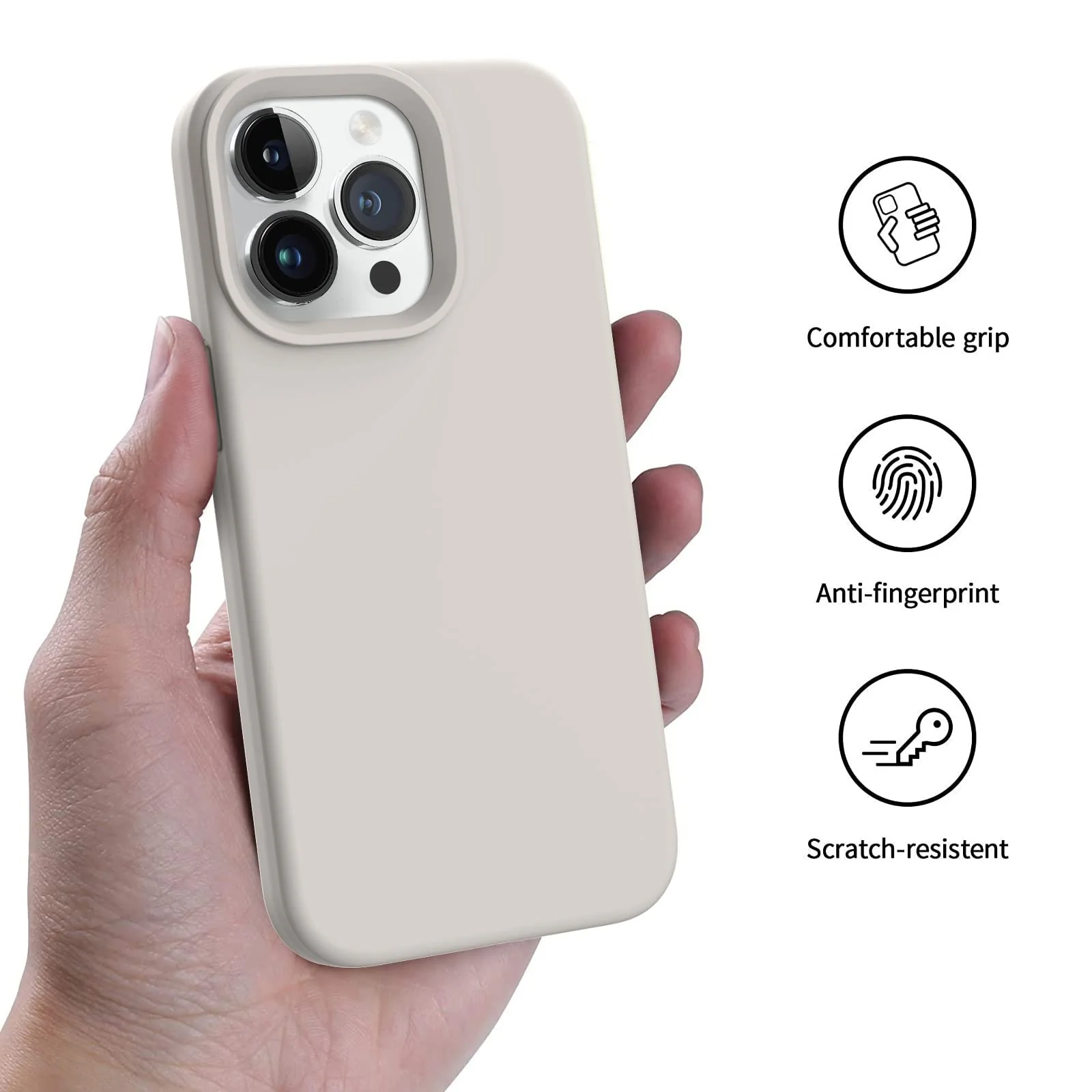 AOTESIER iPhone 13 Pro Phone Case,[Military Shockproof Protection] Liquid Silicone Case with [Soft Anti-Scratch Microfiber Lining] Camera & Screen Protection 6.1 inch Slim Thin Cover（Stone） Stone - Image 4