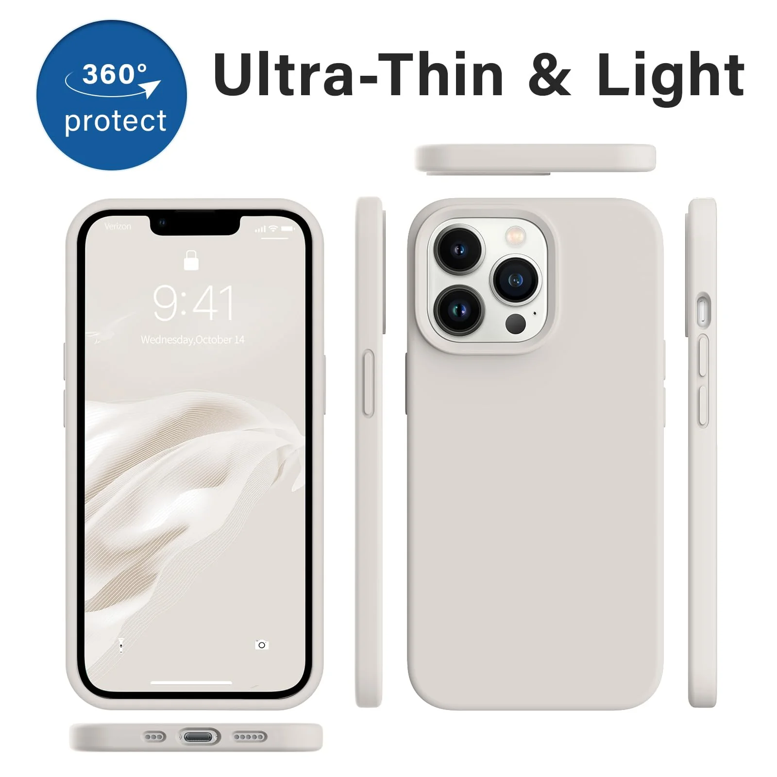 AOTESIER iPhone 13 Pro Phone Case,[Military Shockproof Protection] Liquid Silicone Case with [Soft Anti-Scratch Microfiber Lining] Camera & Screen Protection 6.1 inch Slim Thin Cover（Stone） Stone - Image 8