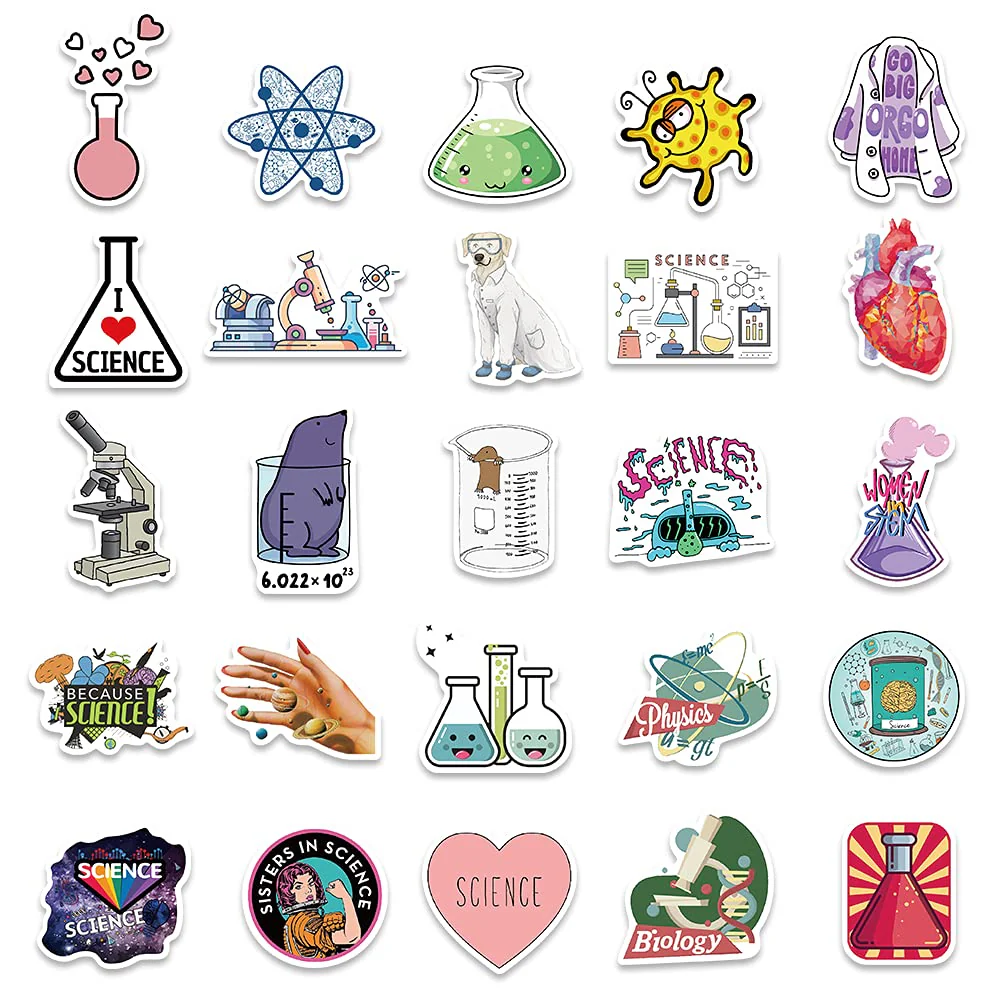 Aowplc 100 Pcs Natural Sciences Stickers Pack, Physics, Chemistry, Biology Experiment Vinyl Stickers, Student Science Laboratory Decals for Laptop, Water Bottle, Notebook, Luggage, Computer Decor - Image 2