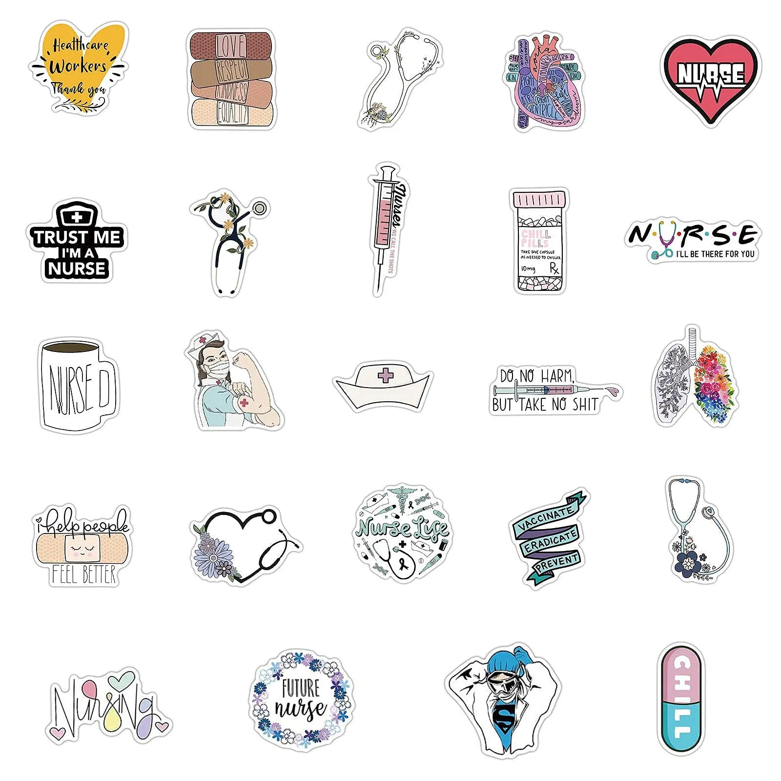 Aowplc 50 Pcs Nurse Stickers, Vinyl Nursing Stickers Decals for Laptops and Water Bottles, Nurse Accessories for Work - Image 5
