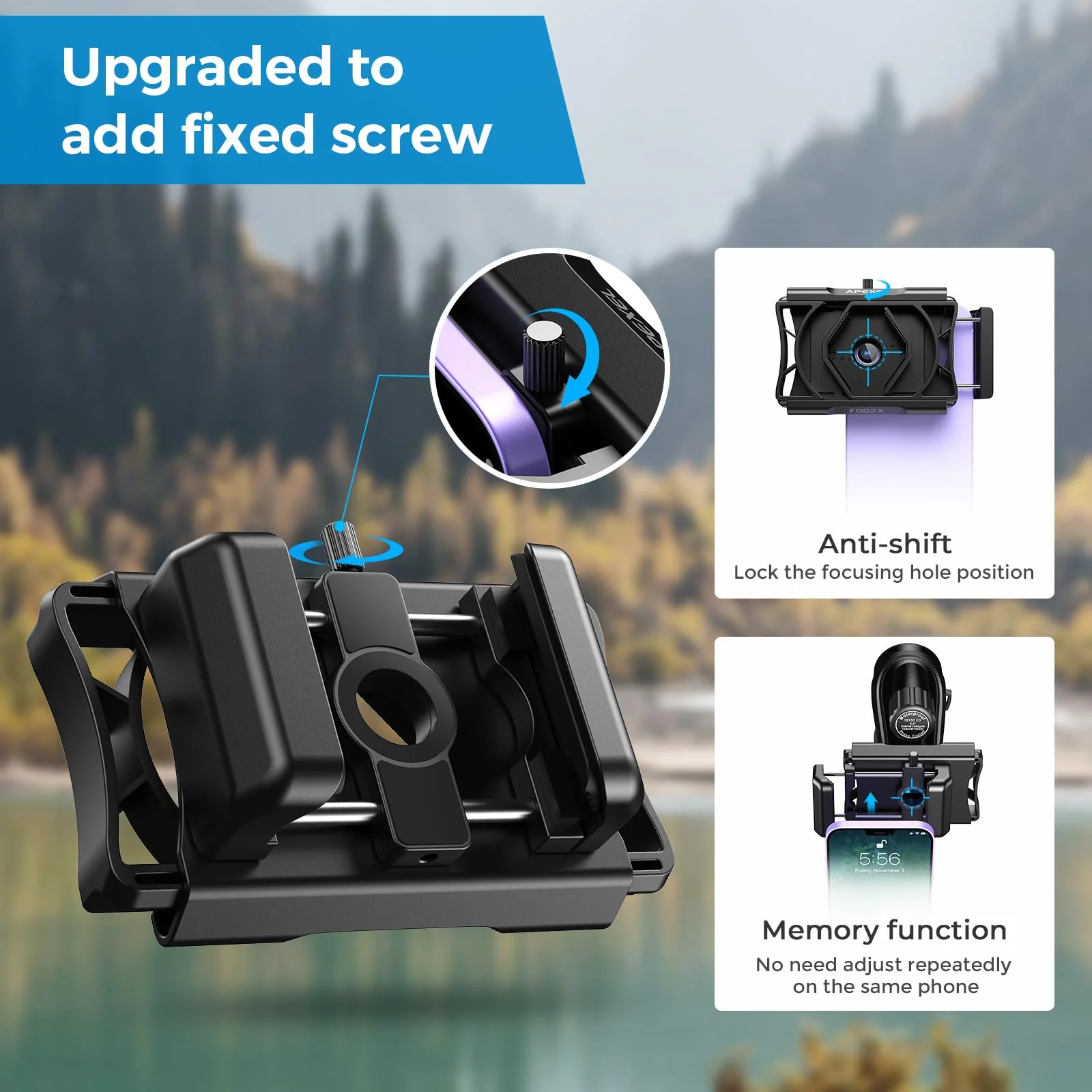 APEXEL 360° Telescope Phone Adapter, Upgraded Binocular Photo Adapter for Android & iPhone, Smartphone Mount for Telescope, Monocular, Microscope, Spotting Scope. (Including Bluetooth Shutter Remote) - Image 4