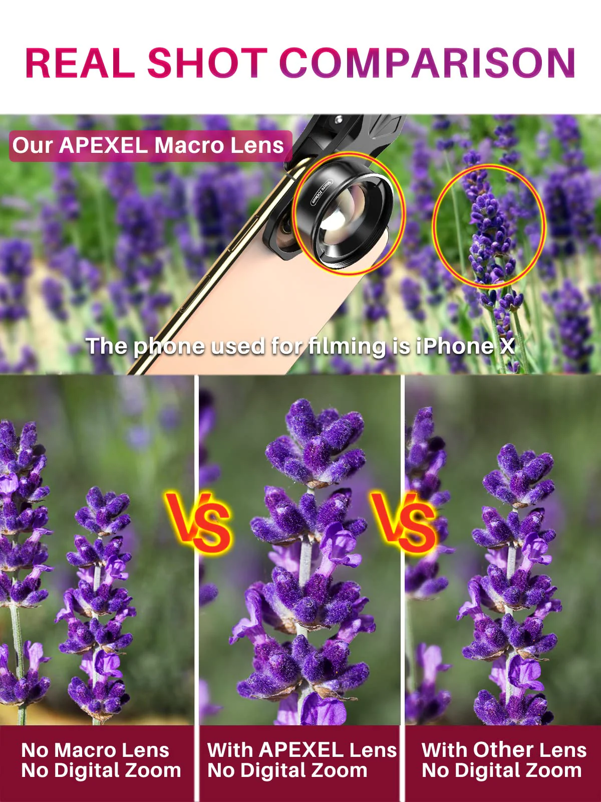 Apexel Professional Macro Photography Lens for Dual Lens/Single Lens iPhone,Pixel,Samsung Galaxy Smartphones Black - Image 3