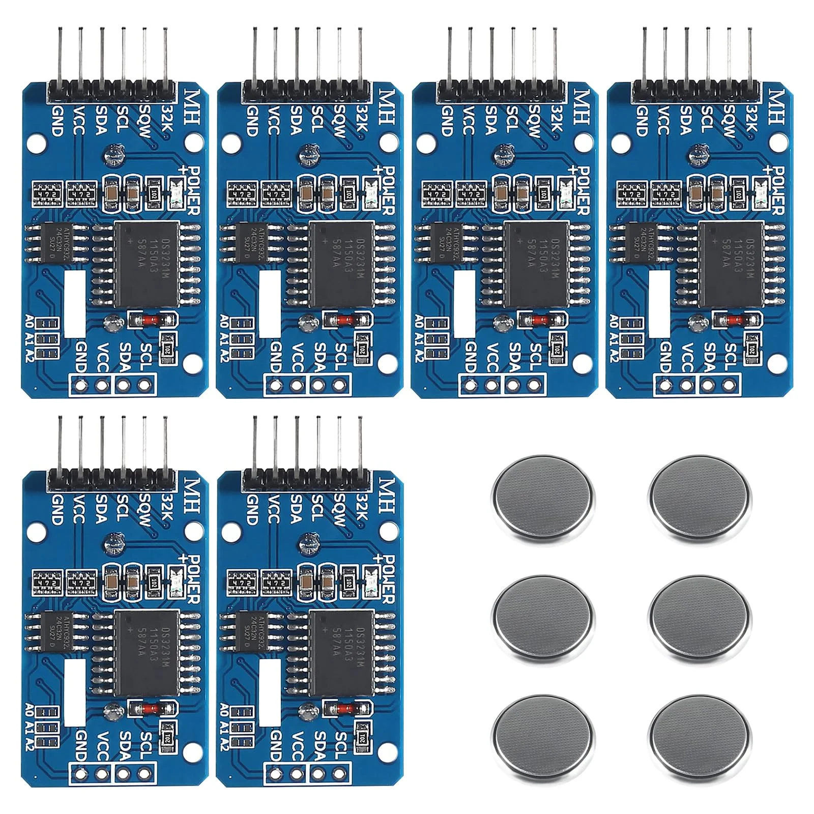APKLVSR Real-Time Clock RTC Module Compatible with I2C Real Time Clock, Clock Module I2C RTC Module for Arduino and RPi with Battery (Pack of 6)