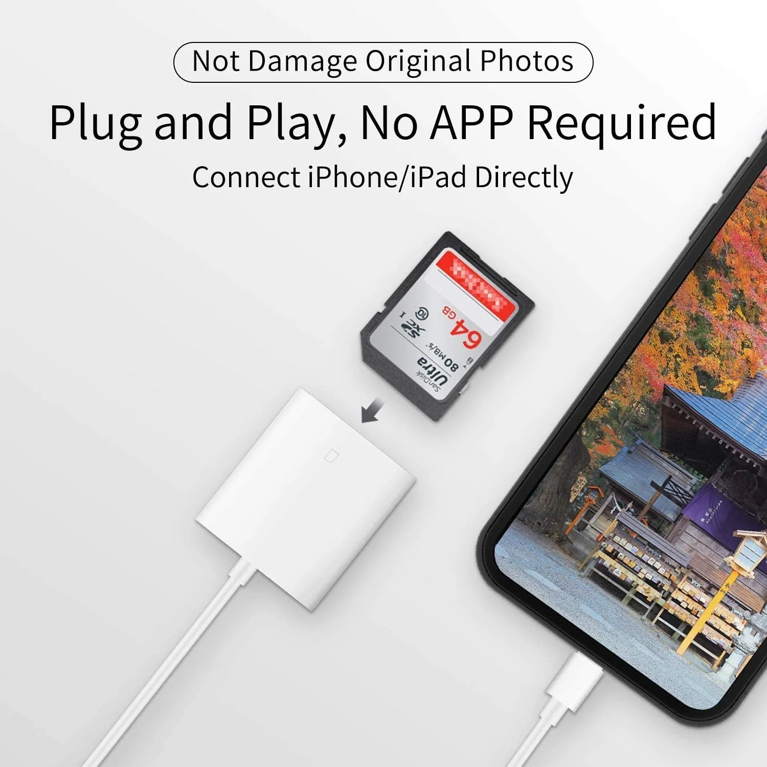 Apple MFi Certified Lightning to SD Card Camera Reader for iPhone iPad, Veetone SD Card Reader Memory Card Reader Trail Camera Viewer SD Card Adapter for iPhone 12/11/XS/XR/X/8/7/iPad, Plug and Play One Slot - Image 3