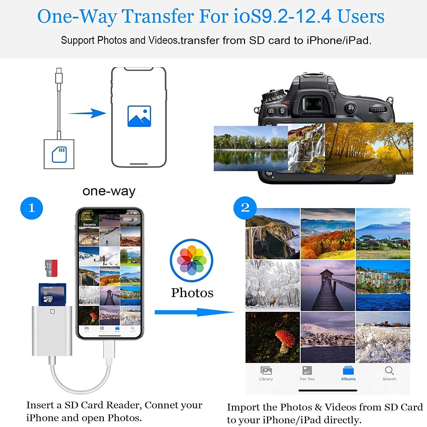 Apple MFi Certified Lightning to SD Card Camera Reader for iPhone iPad, Veetone SD Card Reader Memory Card Reader Trail Camera Viewer SD Card Adapter for iPhone 12/11/XS/XR/X/8/7/iPad, Plug and Play One Slot - Image 8
