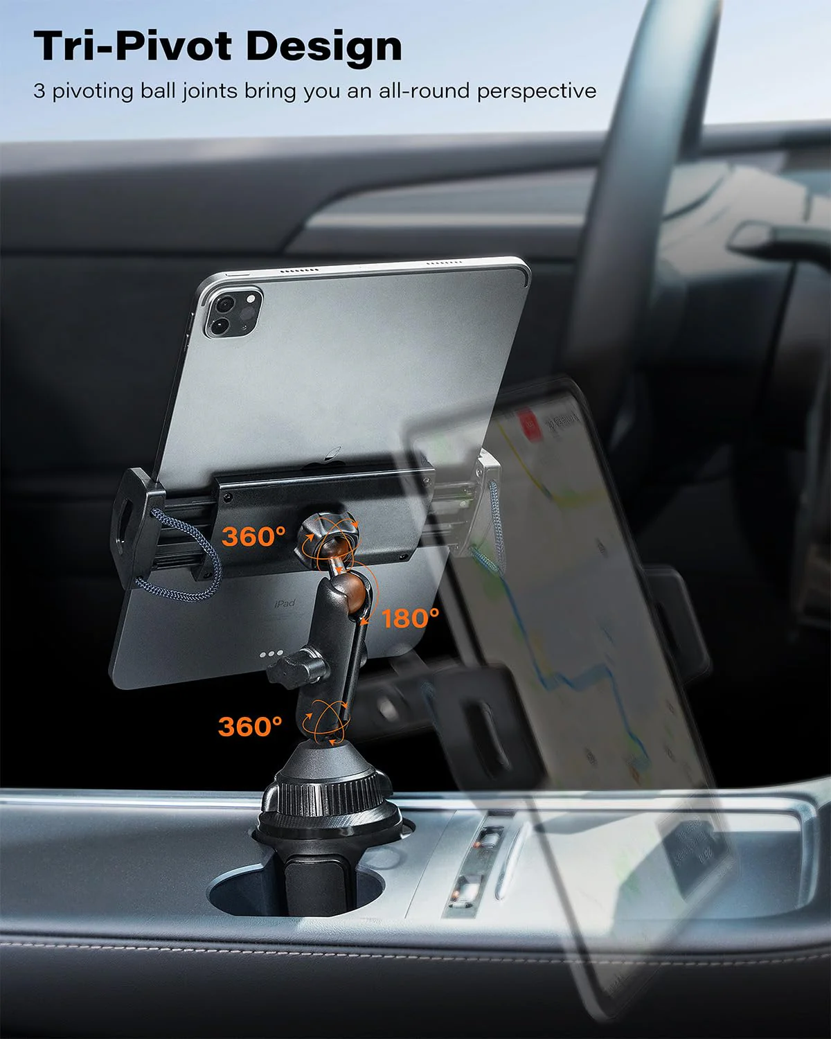APPS2Car iPad Cup Holder Mount for Car, [Adjustable Alloy Arm] Tablet Holder for Car, Cup Holder Tablet Mount Road Trip Essentials iPad Holder for Car Compatible with 4.7”-12.9” Cell Phones & Tablets - Image 3