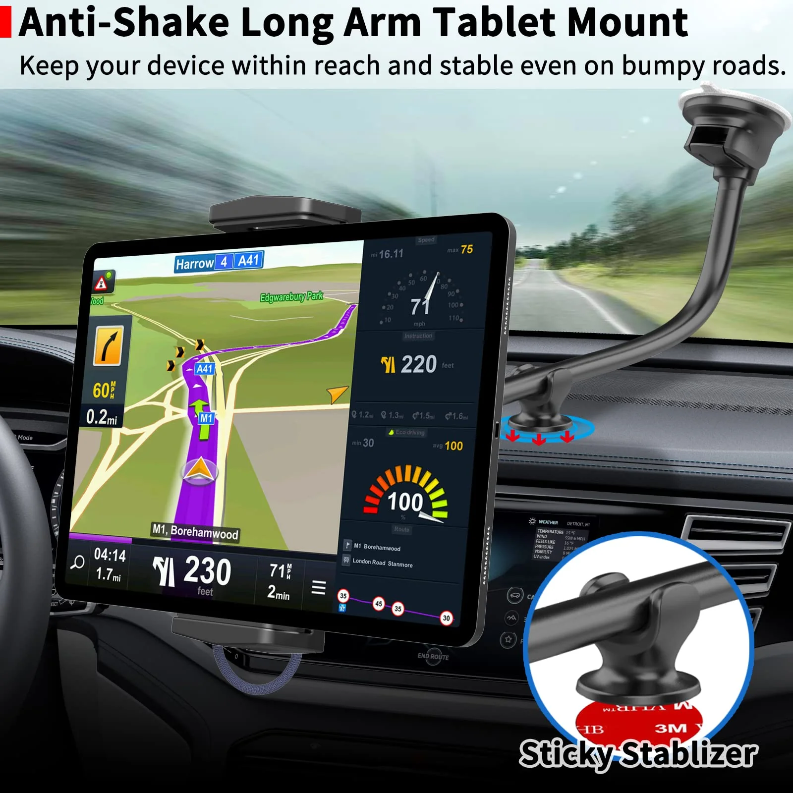 APPS2Car Long Arm Tablet Mount for Car Truck SUV MPV RV, Suction Cup Windshield Holder Compatible with 4.5-12.9 Inch iPad Pro Air Mini Tablets Samsung Galaxy Tab S8 Ultra S8+ S8 S7+ S7 S6 S5e S4 S3 S2 2nd Generation - Image 2