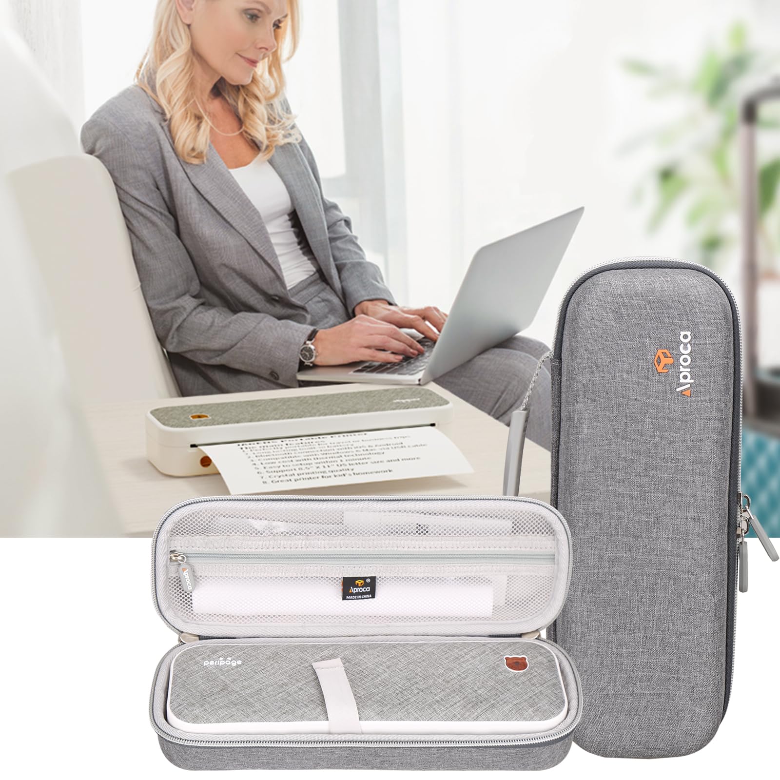 Aproca Grey Hard Storage Carrying Case, for JADENS Wireless Portable Printer/MUNBYN Portable Printer ITP01 and Accessories - Image 4