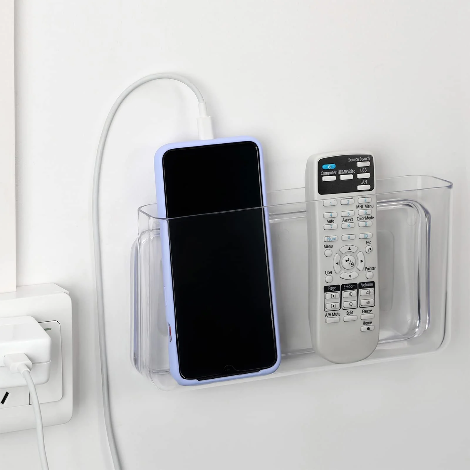 APSOONSELL Wall Mount Storage Organizer Box for Phone Remote Control Holder Clear L L-Clear