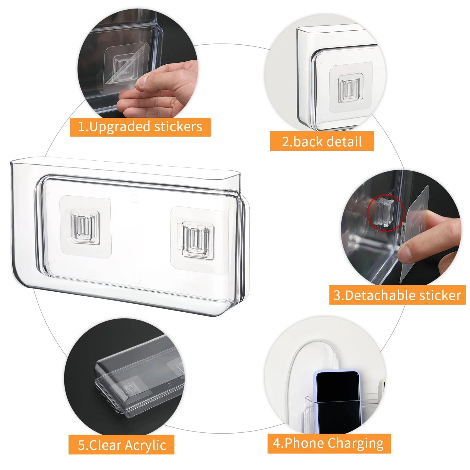 APSOONSELL Wall Mount Storage Organizer Box for Phone Remote Control Holder Clear L L-Clear - Image 3