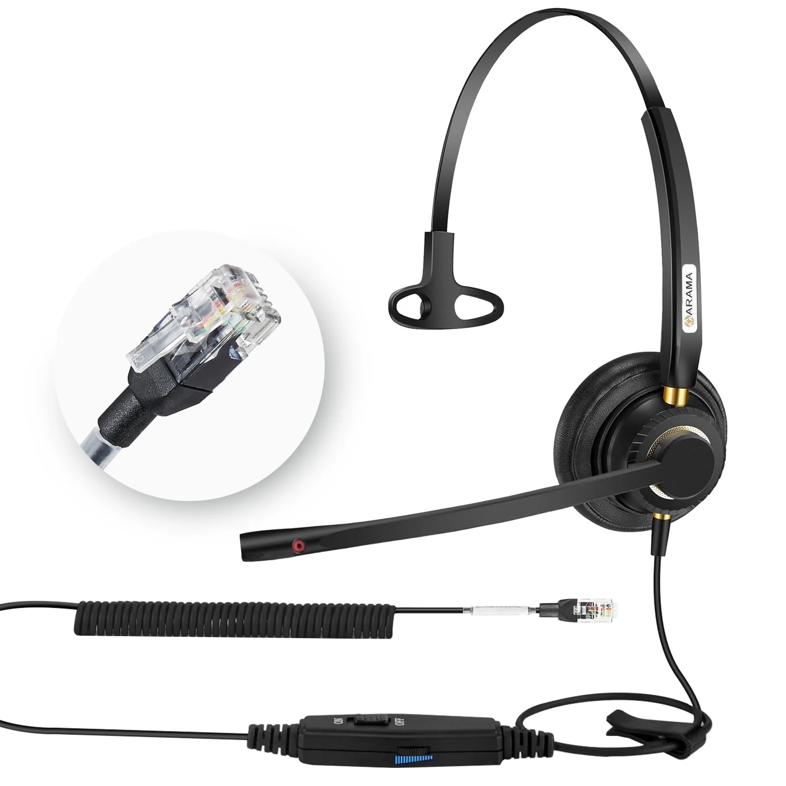Arama RJ9 Telephone Headset with Microphone Noise Cancelling,Office Phone Headset Compatible with Polycom VVX411 VVX311 VVX410 Plantronics S12 Mitel 5220 NEC Aastra Landline Deskphones
