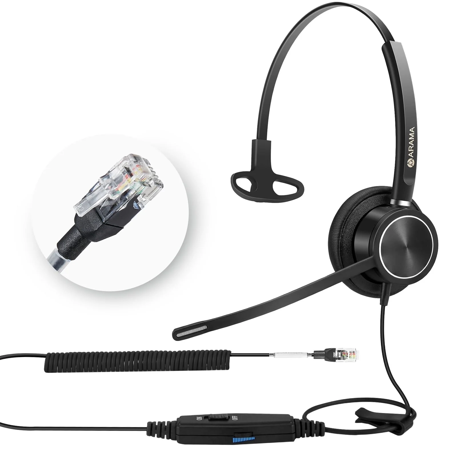 Arama RJ9 Telephone Headset with Noise Canceling Mic & Corded Office Phone Headset Compatible with Polycom Plantronics ShoreTel Toshiba Digium Nortel Landline Phones Monaural A810S1