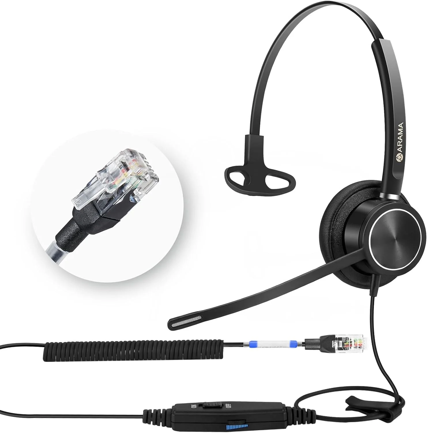 Arama Yealink Headset with Microphone Noise Cancelling, RJ9 Telephone Headsets for Office Phones Compatible with Yealink T20P T21P T26P T23G T46G T48G T42S T46S Avaya 1608 9608 9611 Grandstream Phones A810Y-Monaural