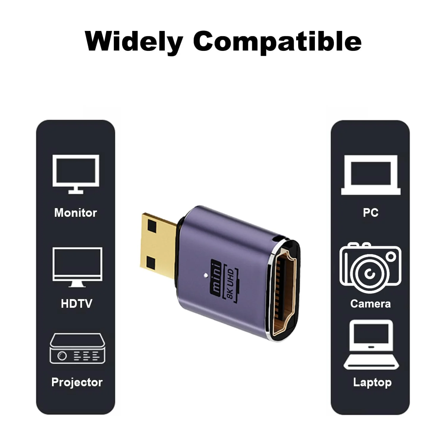 AreMe 8K Mini HDMI to HDMI Adapter (2 Pack), Mini HDMI Male to HDMI Female Cable Converter Connector for Raspberry Pi Zero, DSLR Camera, Camcorder, HDTV, Projector, Laptop and Tablet 2 Pack - Straight - Image 5