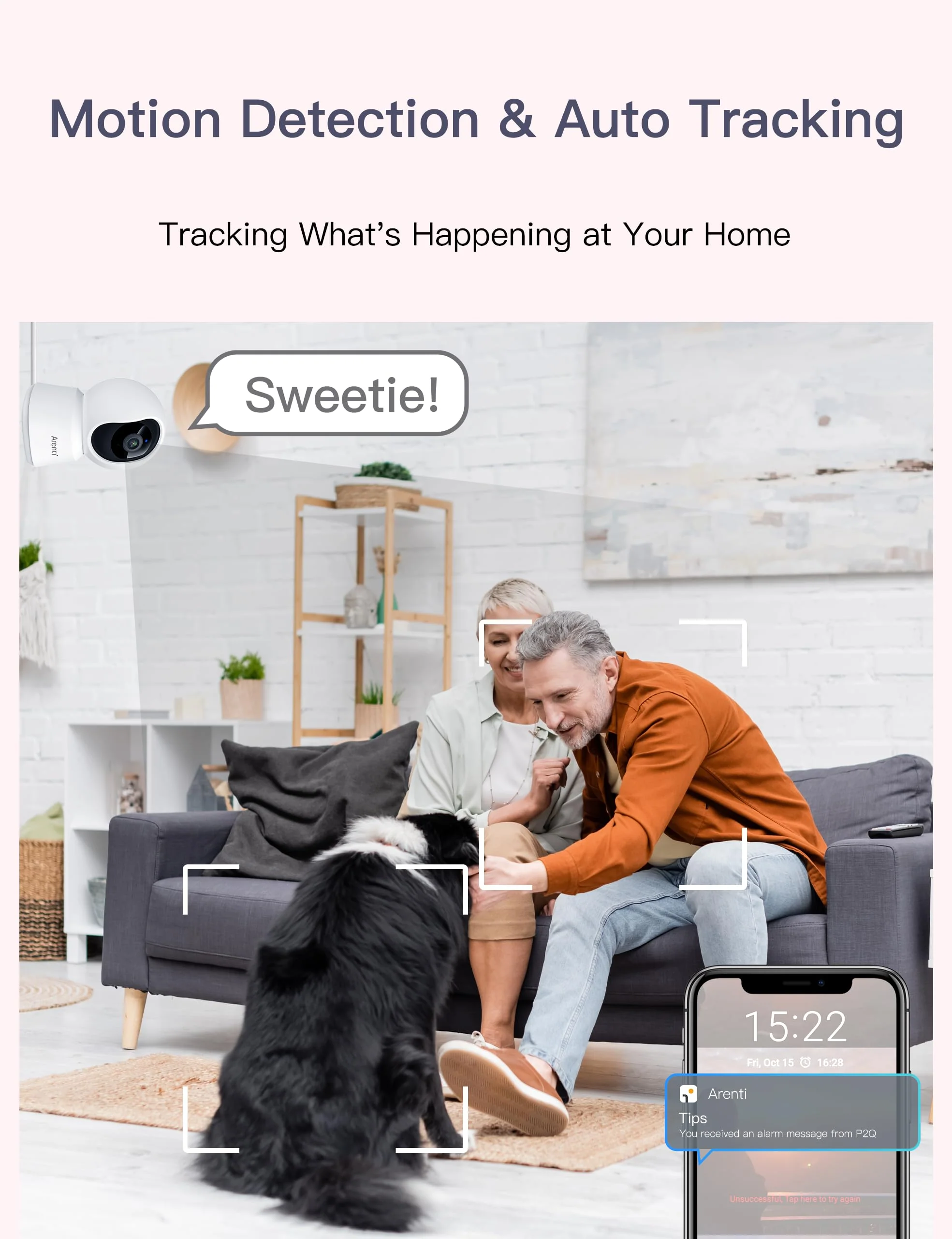 ARENTI 5ghz WiFi Security Camera Indoor, 4MP Plug-in Pet Dog Camera with Phone App, Baby Home Cam 2.4G/5G Dual-Band, AI Motion Detection, Auto Tracking, 2-Way Talk, Night Vision, Works with Alexa BEIGE - Image 3
