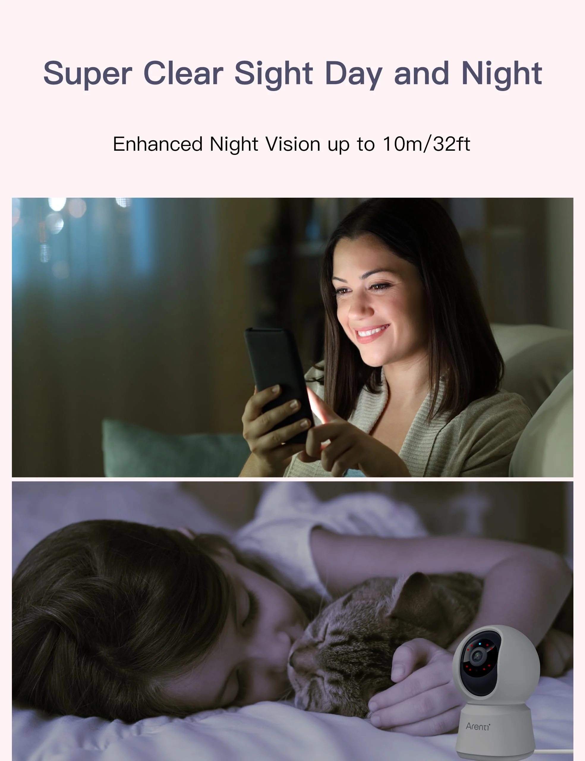 ARENTI 5ghz WiFi Security Camera Indoor, 4MP Plug-in Pet Dog Camera with Phone App, Baby Home Cam 2.4G/5G Dual-Band, AI Motion Detection, Auto Tracking, 2-Way Talk, Night Vision, Works with Alexa BEIGE - Image 4