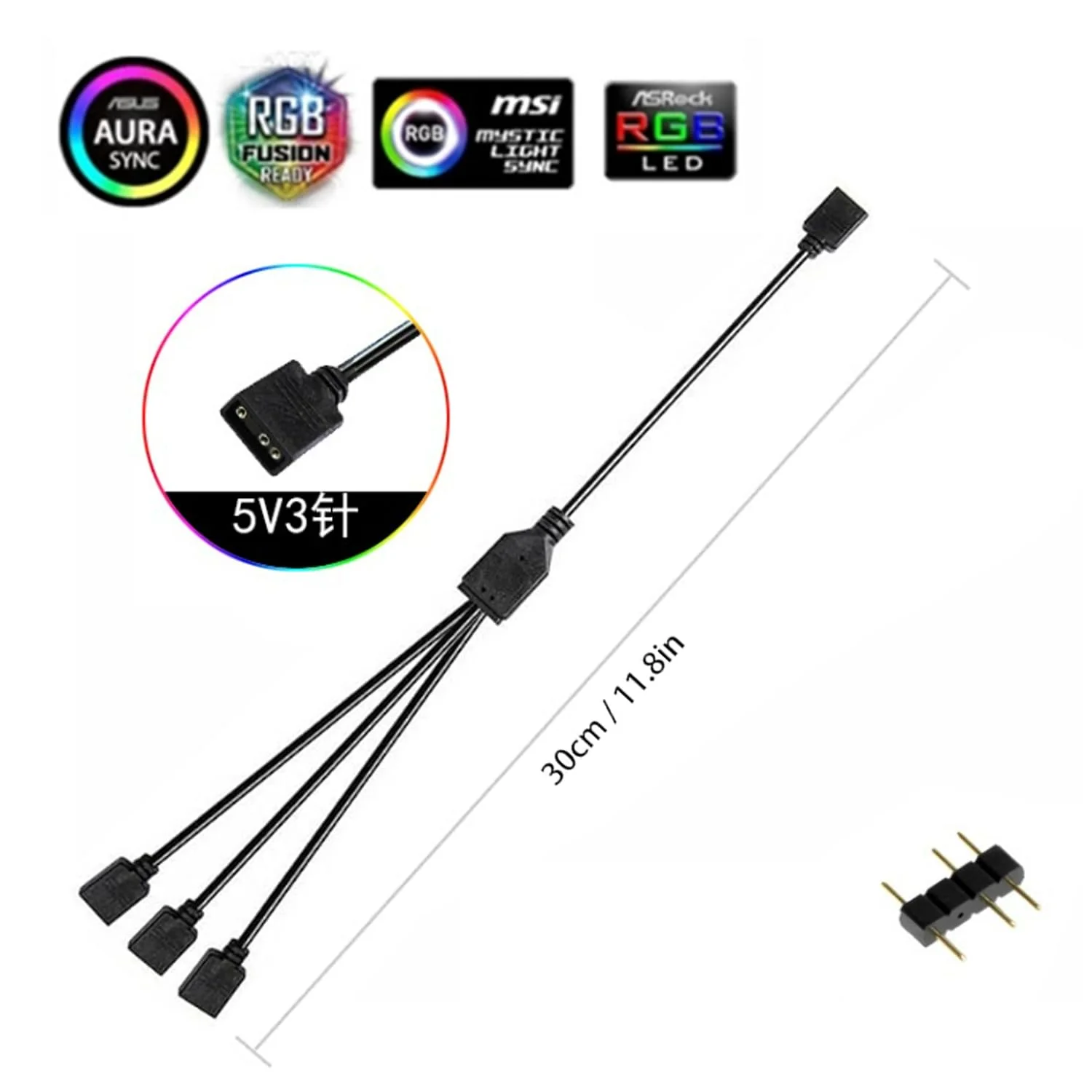ARGB Splitter Cable?1 to 3, 3-Pin Extension Cable, Allowing F The Connection of Its Addressable ARGB LED Or ARGB Fan Through A Single Motherboard+5V 3-Pin ARGB Connector, 30CM/11.8IN 2Pcs 3 Pin ARGB Cable 1 to3 - Image 2