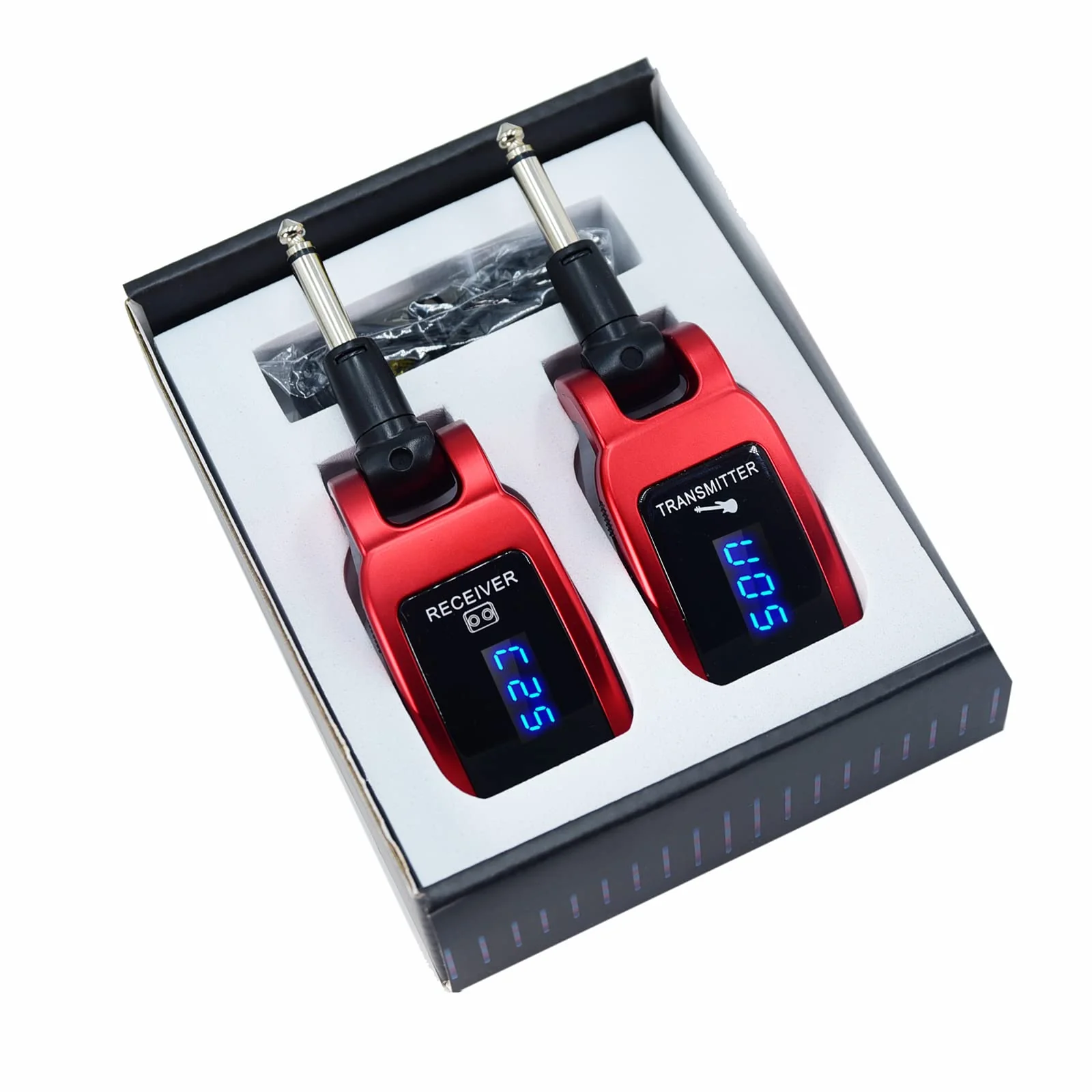 Arklove 1/4 inch Ts Jack 6.35mm mic Microphone Wireless Guitar System Rechargeable Guitar Transmitter Receiver Set Bass Pick Up Accessaries amp (Red) Red