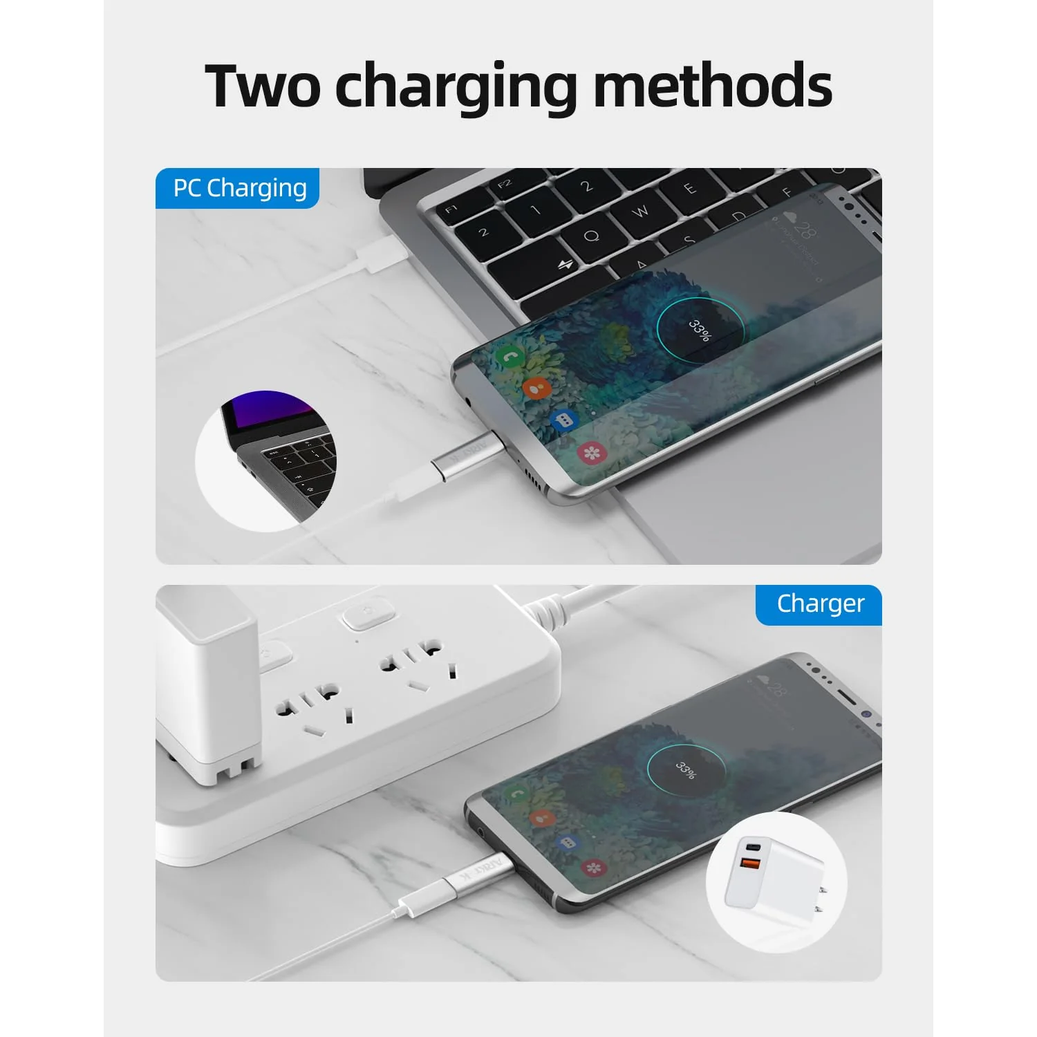 ARKTEK USB-C Adapter i OS Lightning Cable (Female) to USB Type C (Male) - Only Charging Adapter for iPhone 15 Series Galaxy S24/Note 20, Pixel 8 and More (2 Pack, Silver) - Image 6