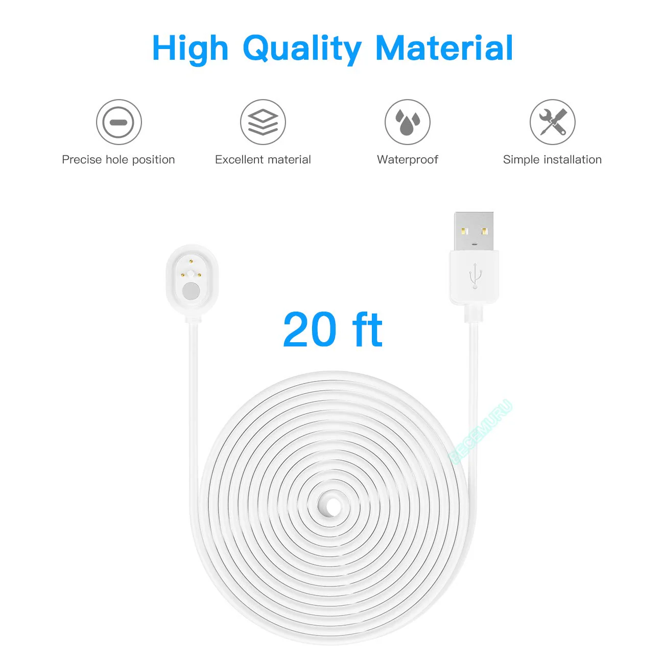 Arlo Ultra/Arlo Pro 3 Charging Cable BECEMURU Weatherproof Magnetic Cable for Arlo Ultra & Ultra 2/Arlo Pro 3 Pro 4 (Not for Floodlight) Surveillance Camera (White) (20 ft/6 m, 1 Pack) 20ft/6m, 1 pack - Image 3