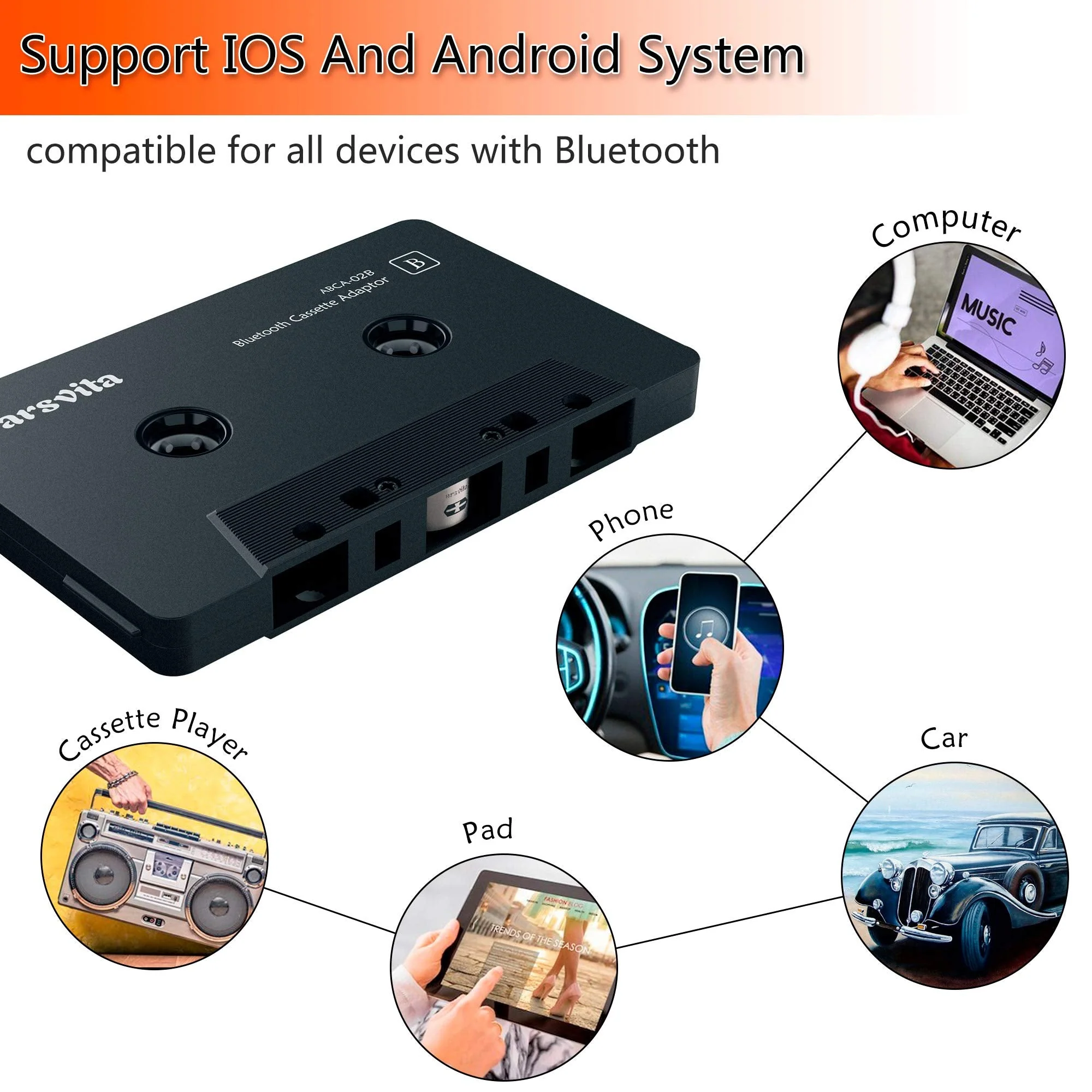 Arsvita Car Audio Bluetooth Wireless Cassette Receiver, Tape Player Bluetooth 5.0 Cassette Aux Adapter, Black - Image 4