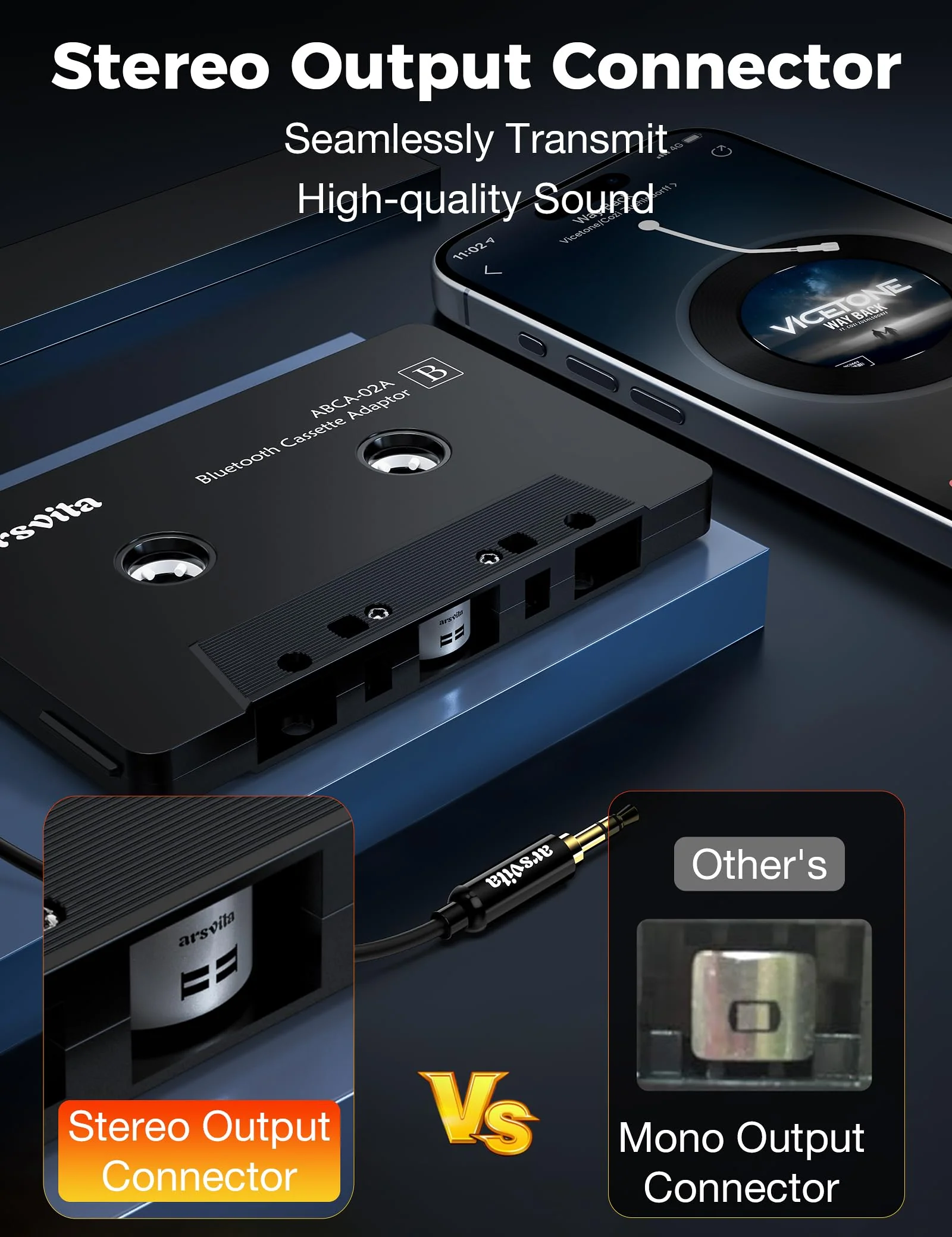 Arsvita Car Audio Cassette to Aux Adapter, 5.1 Bluetooth Receiver Kit for Cassette to Aux Adapter, Bluetooth Receiver Compatible with 3.5 MM Auxillary Cable Tape Adapter, Black, Type BCAK04 - Image 4