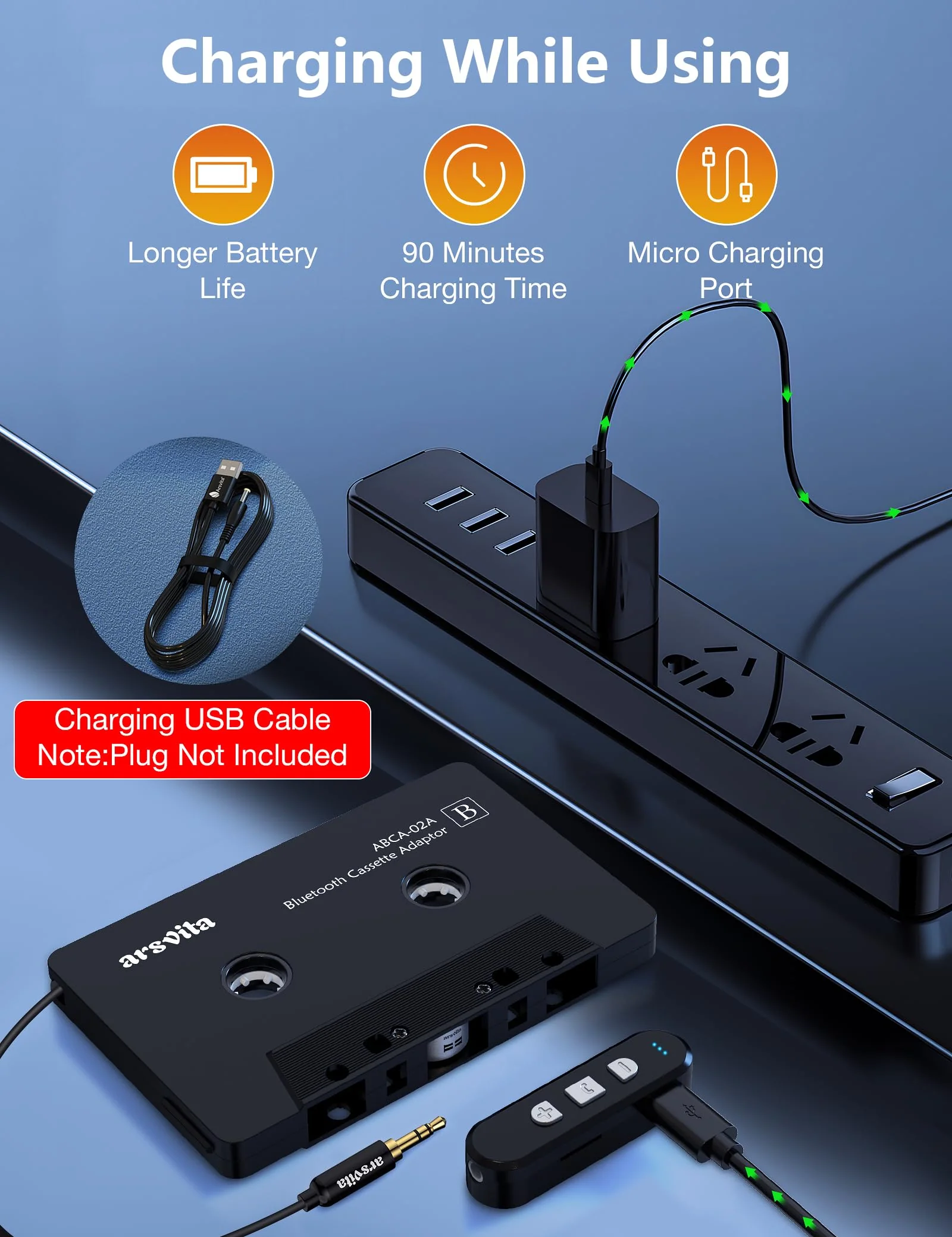 Arsvita Car Audio Cassette to Aux Adapter, 5.1 Bluetooth Receiver Kit for Cassette to Aux Adapter, Bluetooth Receiver Compatible with 3.5 MM Auxillary Cable Tape Adapter, Black, Type BCAK04 - Image 7