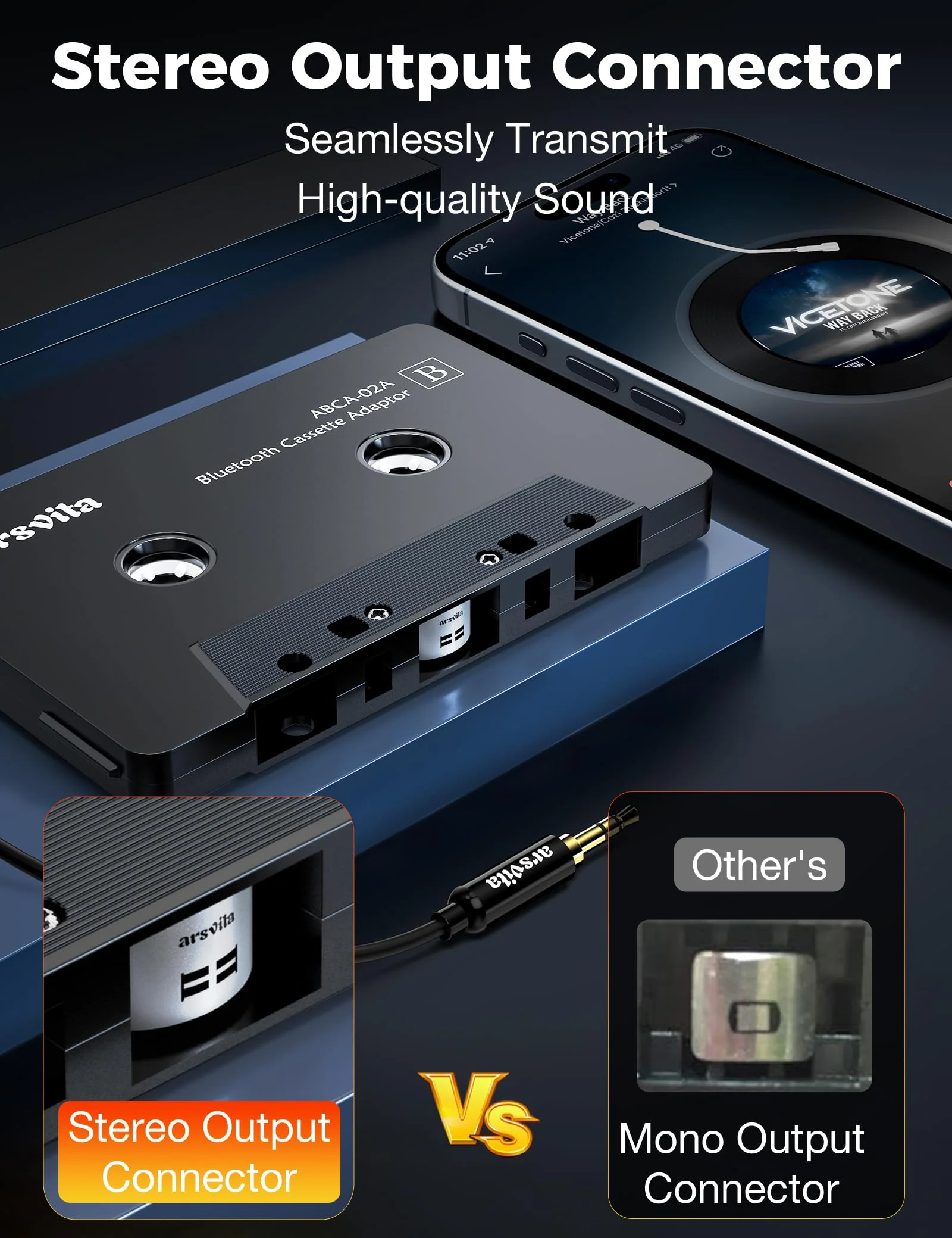 Arsvita Car Audio Cassette to Aux Adapter, 5.1 Bluetooth Receiver Kit for Cassette to Aux Adapter, Bluetooth Receiver Compatible with 3.5 MM Auxillary Cable Tape Adapter, Charcoal Black, Type BCAK03 - Image 4