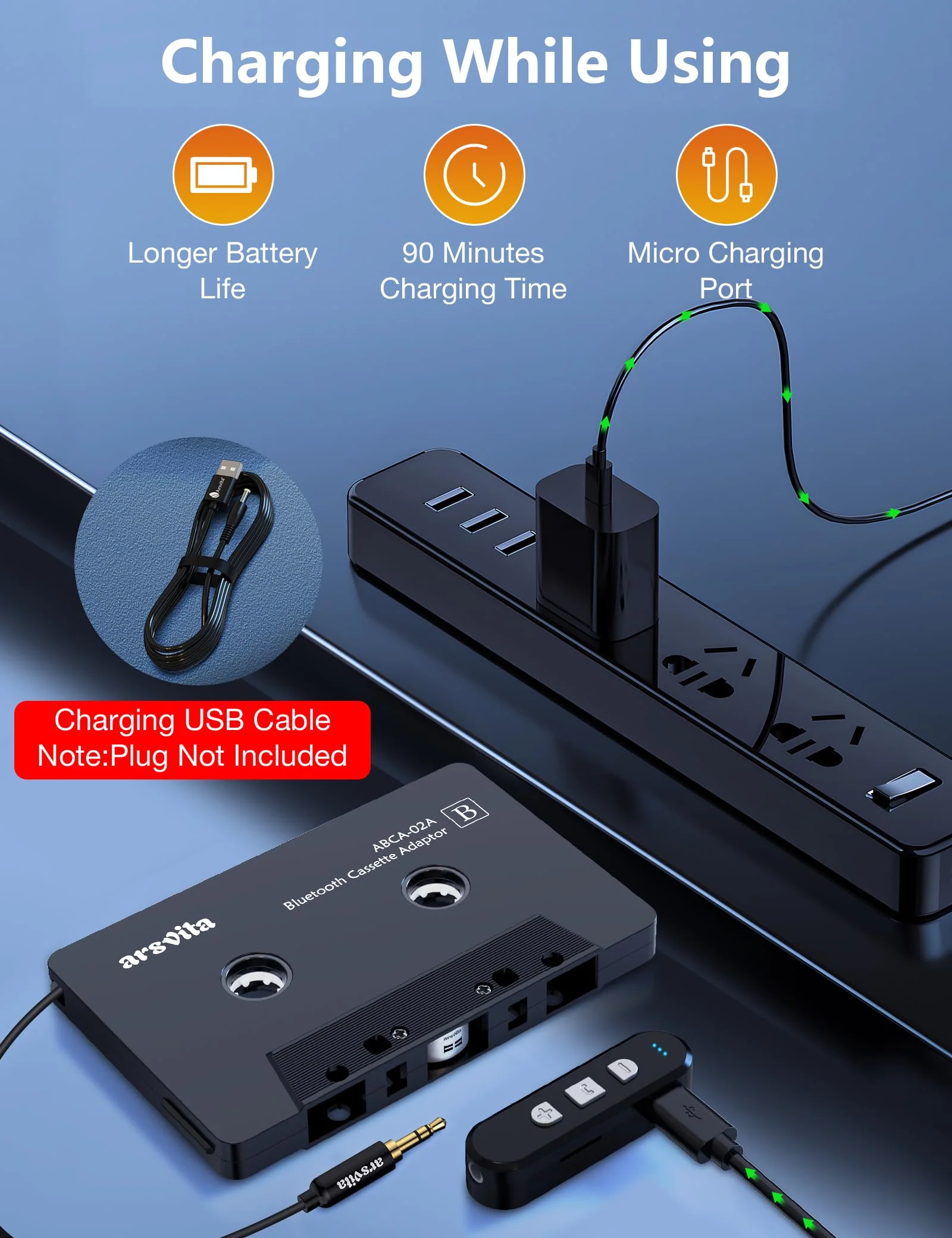 Arsvita Car Audio Cassette to Aux Adapter, 5.1 Bluetooth Receiver Kit for Cassette to Aux Adapter, Bluetooth Receiver Compatible with 3.5 MM Auxillary Cable Tape Adapter, Charcoal Black, Type BCAK03 - Image 8