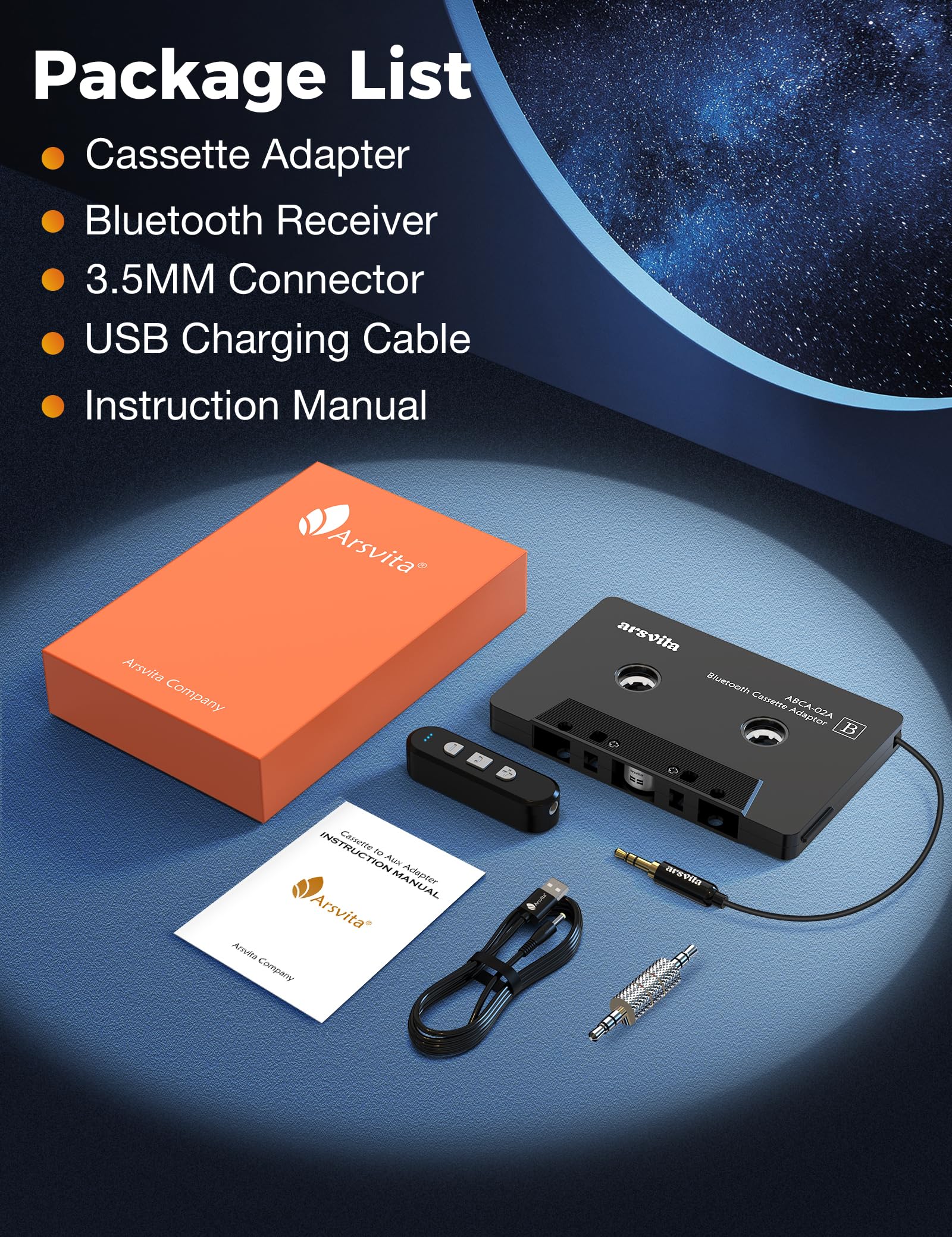 Arsvita Car Audio Cassette to Aux Adapter, 5.1 Bluetooth Receiver Kit for Cassette to Aux Adapter, Bluetooth Receiver Compatible with 3.5 MM Auxillary Cable Tape Adapter, Charcoal Black, Type BCAK03 - Image 9
