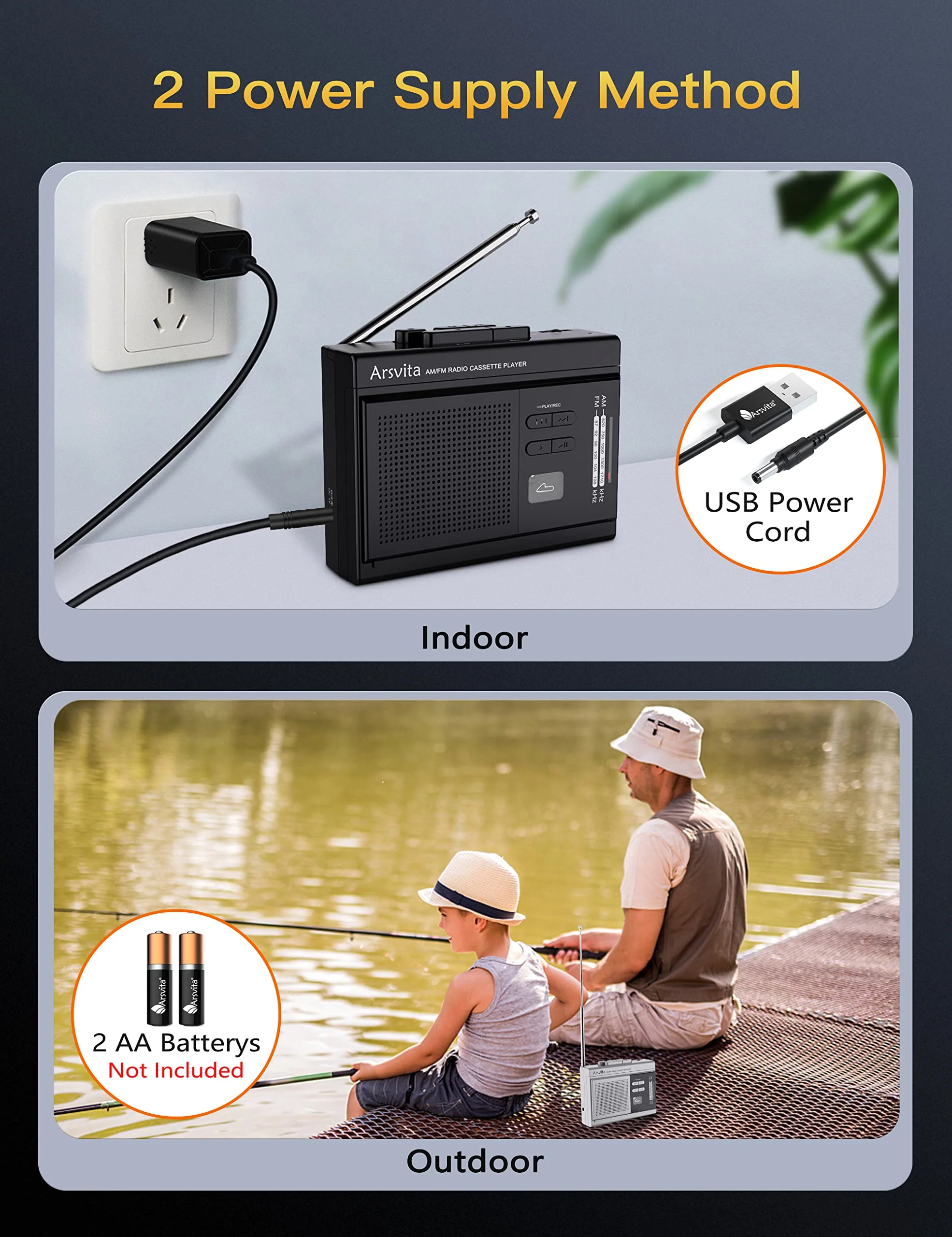 Arsvita Portable Cassette Player and Recorder, Cassette to MP3 Digital Converter, AM/FM Radio Tape Walkman, Support Micro SD Card (16GB Included), Build-in Speaker and Microphone, Black Black(Include 16GB Micro SD Card) - Image 7