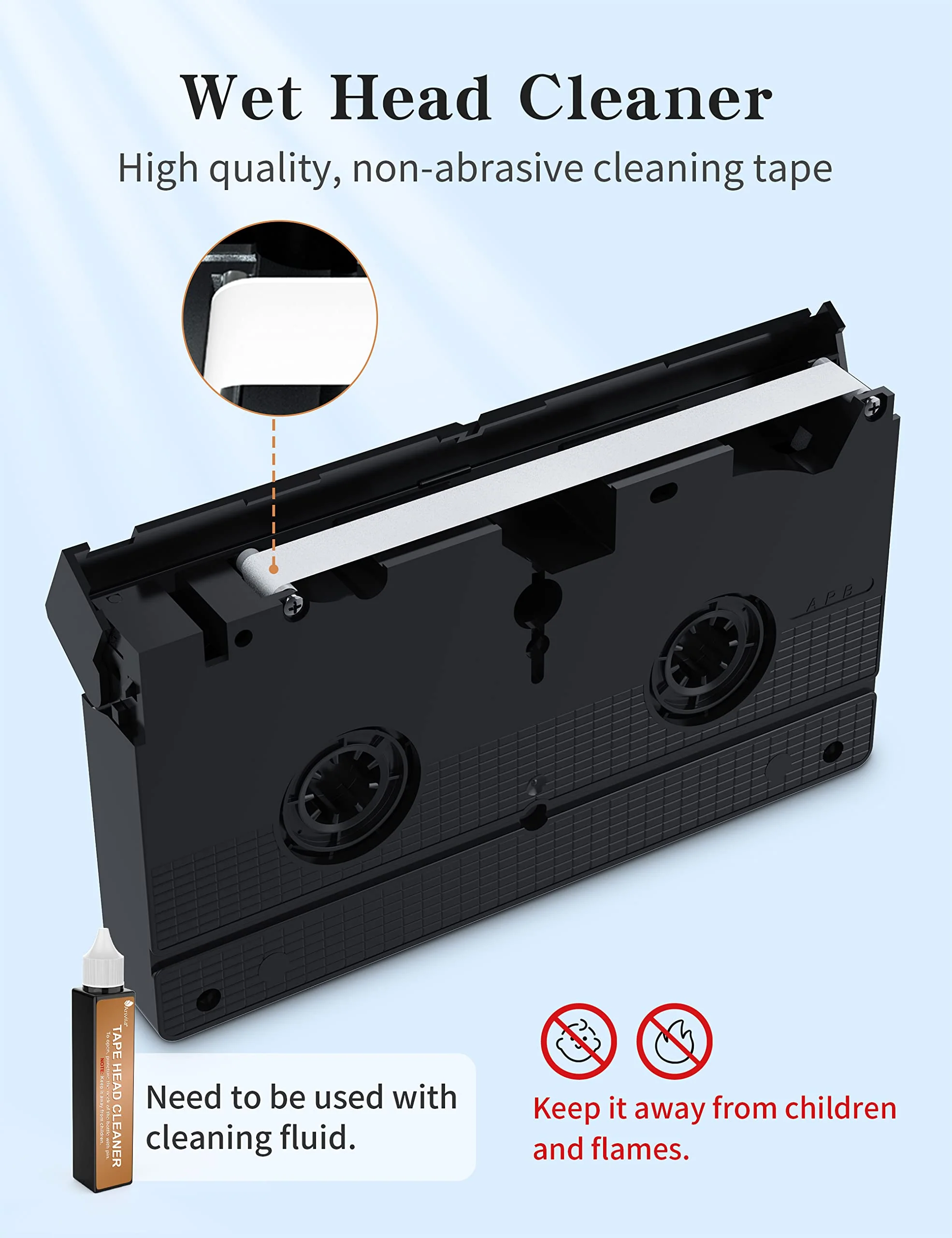Arsvita VHS/VCR Head Cleaner Tape, Video Head Cleaning Kit for VHS/VCR Players, Wet Type, ARVC-3 - Image 2