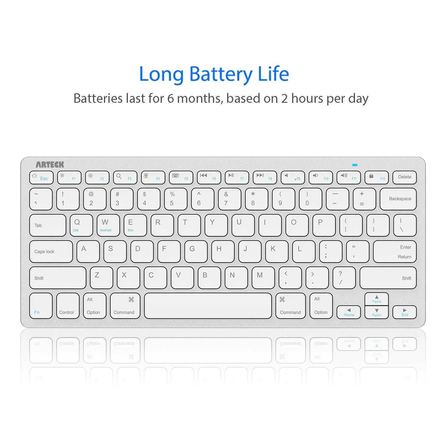 Arteck Ultra-Slim Bluetooth Keyboard Compatible with iPad 10.2-inch/iPad Air/iPad 9.7-inch/iPad Pro/iPad Mini, iPhone and Other Bluetooth Enabled Devices Including iOS, Android, Windows Silver - Image 5