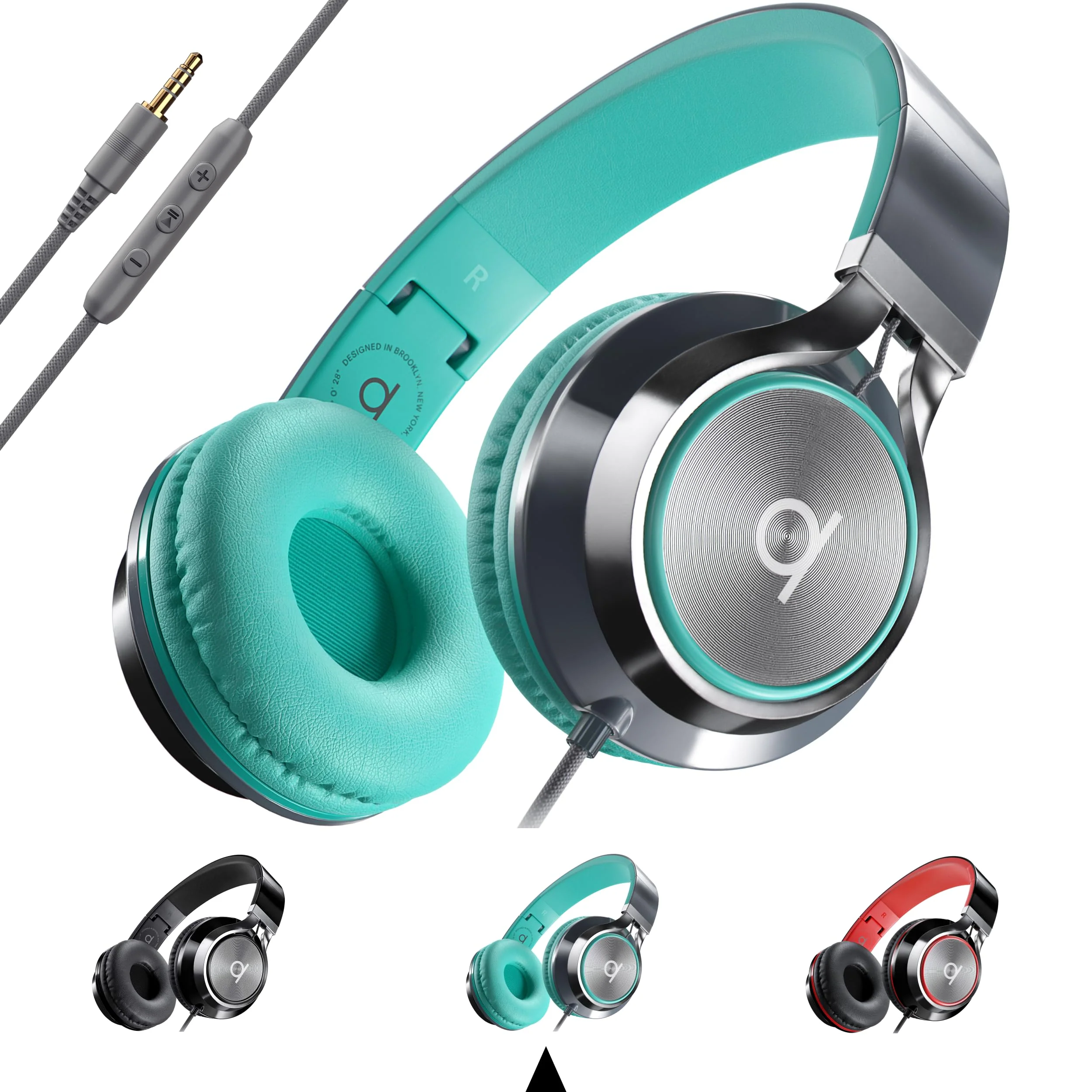 Artix CL750 Wired Headphones with Mic & Volume Control — Noise Isolating Computer Headphones Wired, On-Ear Headphones with Wire, Plug In Headphones for Laptop, Corded Headphone Over Ear Aux Jack 3.5mm Turquoise