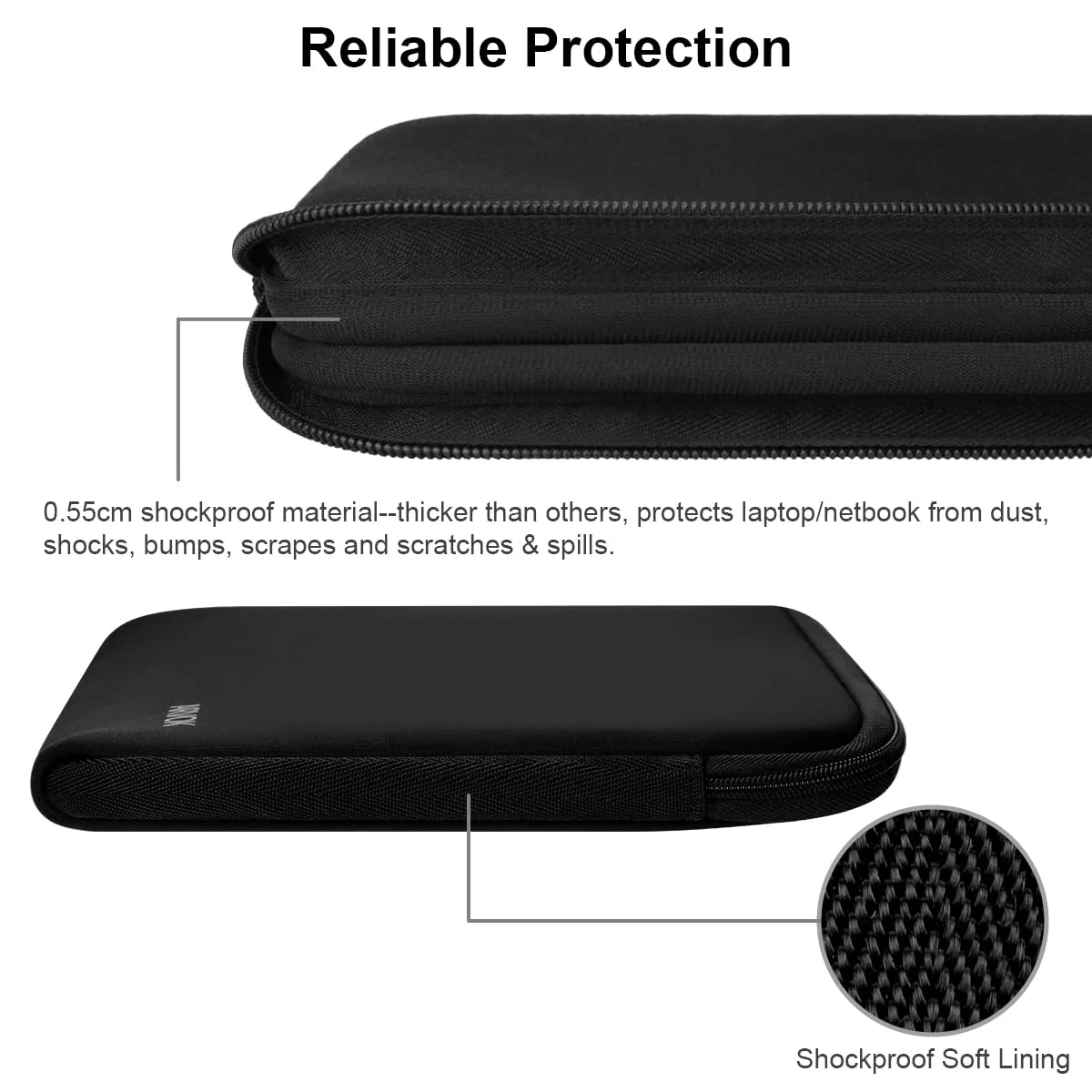 ARVOK 15 15.6 16 inch Laptop Sleeve Case for MacBook pro 16 inch Sleeve Water-Resistant Notebook Computer Pocket Tablet Briefcase Carrying Bag/Pouch Skin Cover for HP/Dell/Lenovo/Asus/Acer, Black 15.6 inch - Image 4