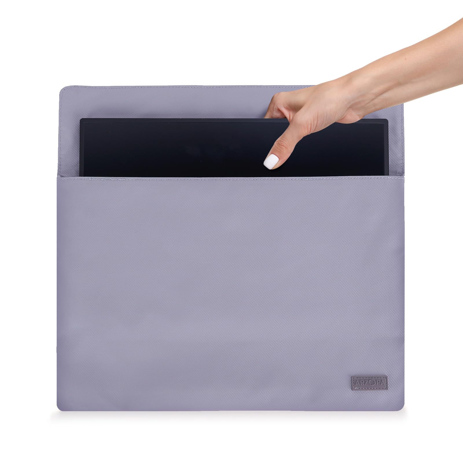 ARZOPA 16.1" Portable Monitor Sleeve Bag, PU Leather Case for Travel Monitor Laptop, Grey - Image 3