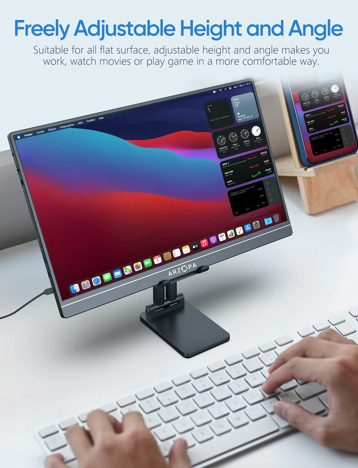 ARZOPA Cell Phone Stand, Adjustable & Foldable Sturdy Holder for Desk, Compatible iPhone, iPad Pro/Air/Mini, Surface Pro, Portable Monitor 7"-15.6" - Image 2