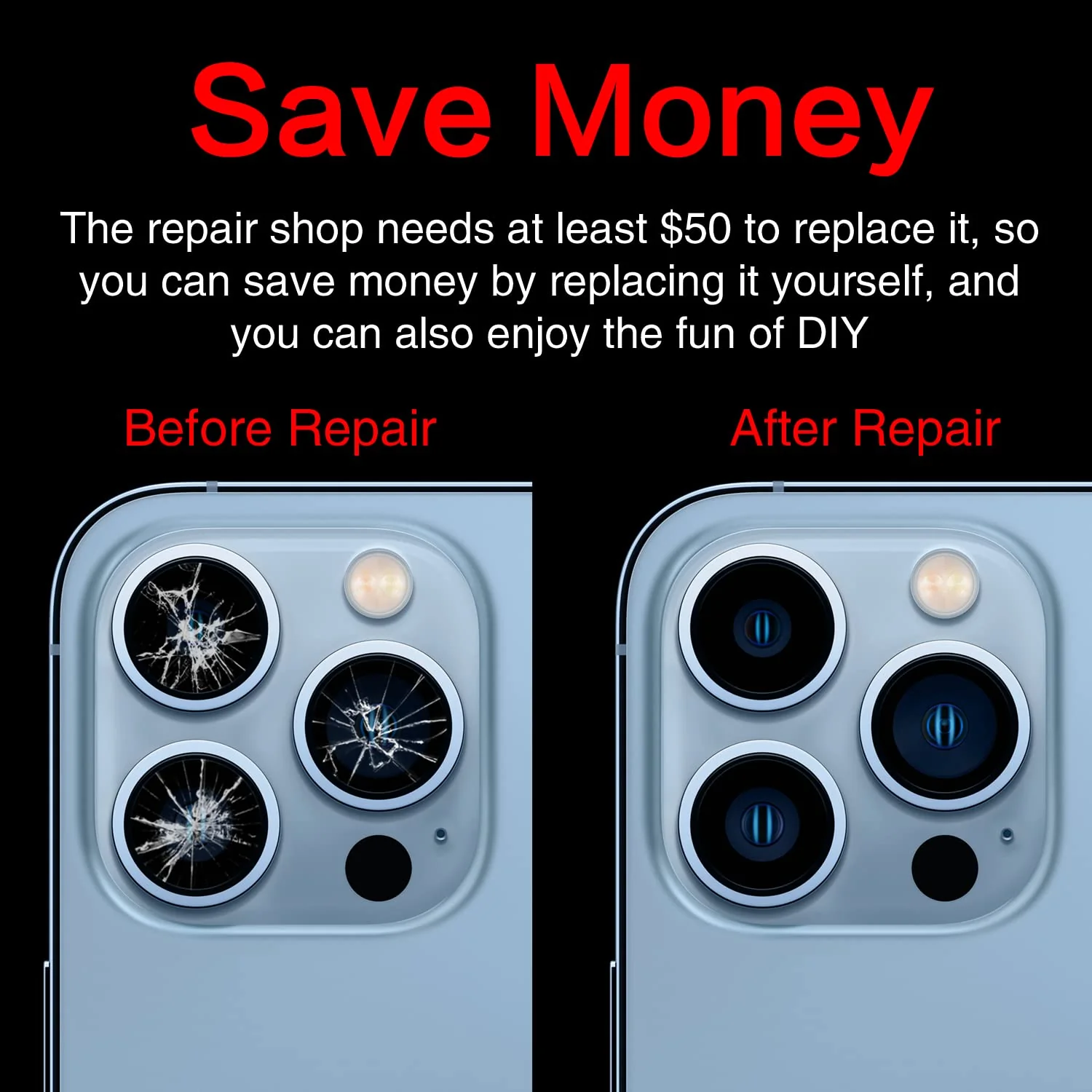 ASDAWN Back Camera Lens Glass Replacement for iPhone 13 Pro and 13 Pro Max, Rear Lens Glass Replacement kit with Pre-Installed Adhesive + Installation Manual + Repair Tool Kit - Image 4
