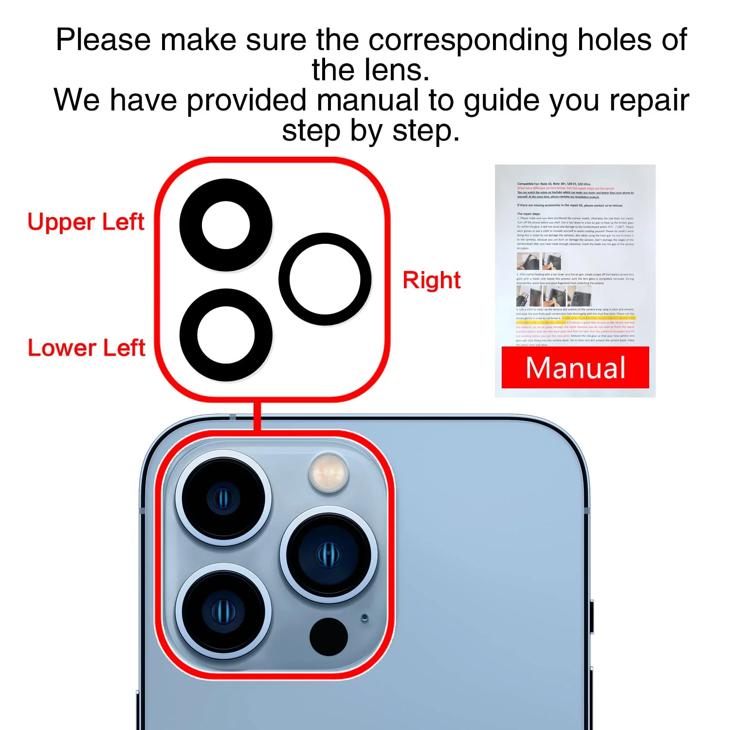 ASDAWN Back Camera Lens Glass Replacement for iPhone 13 Pro and 13 Pro Max, Rear Lens Glass Replacement kit with Pre-Installed Adhesive + Installation Manual + Repair Tool Kit - Image 6