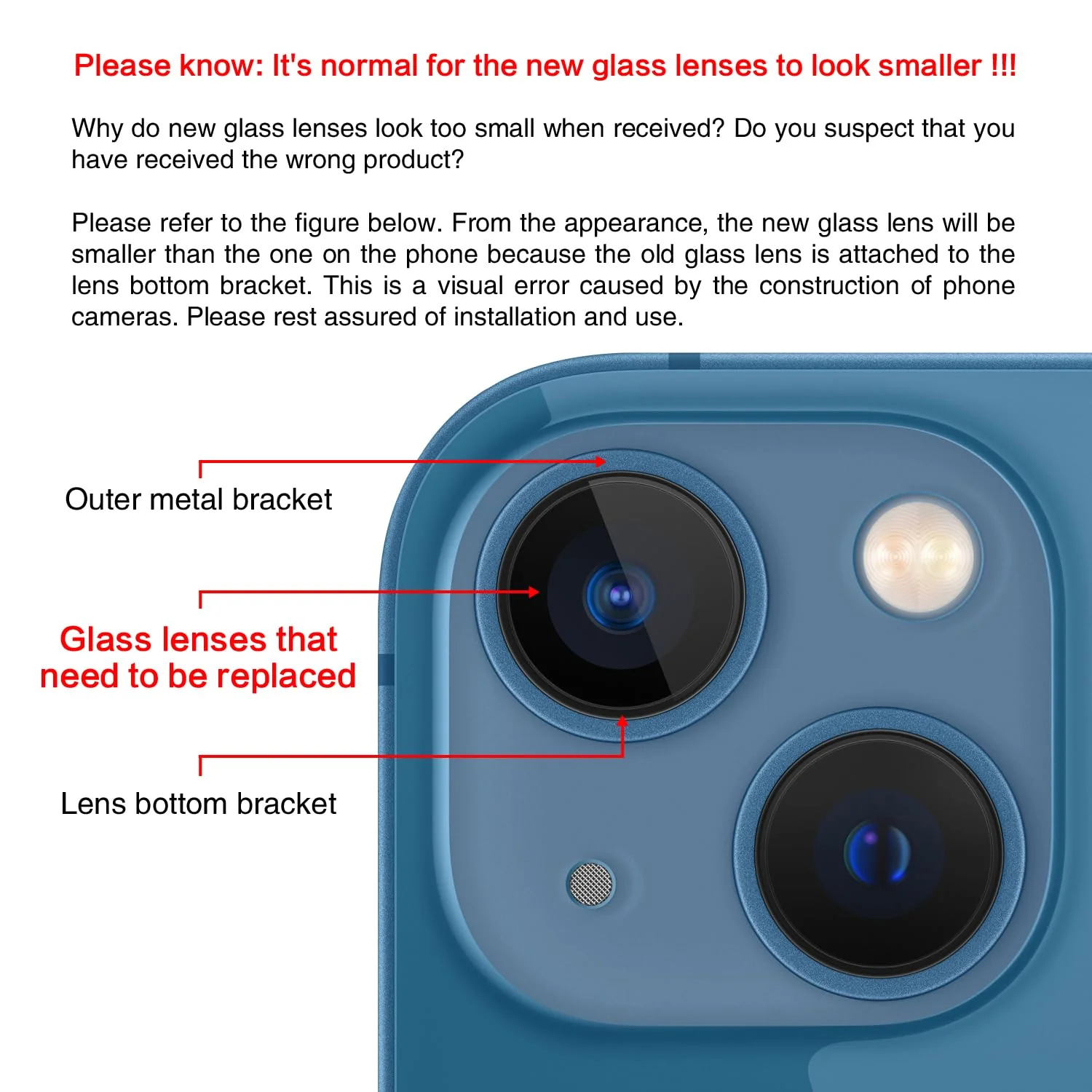 ASDAWN Back Rear Camera Lens Glass Replacement for iPhone 13 6.1 inch and 13 Mini 5.4 inch with Pre-Installed Adhesive, Back Lens Glass with Installation Manual + Repair Tool Set - Image 7