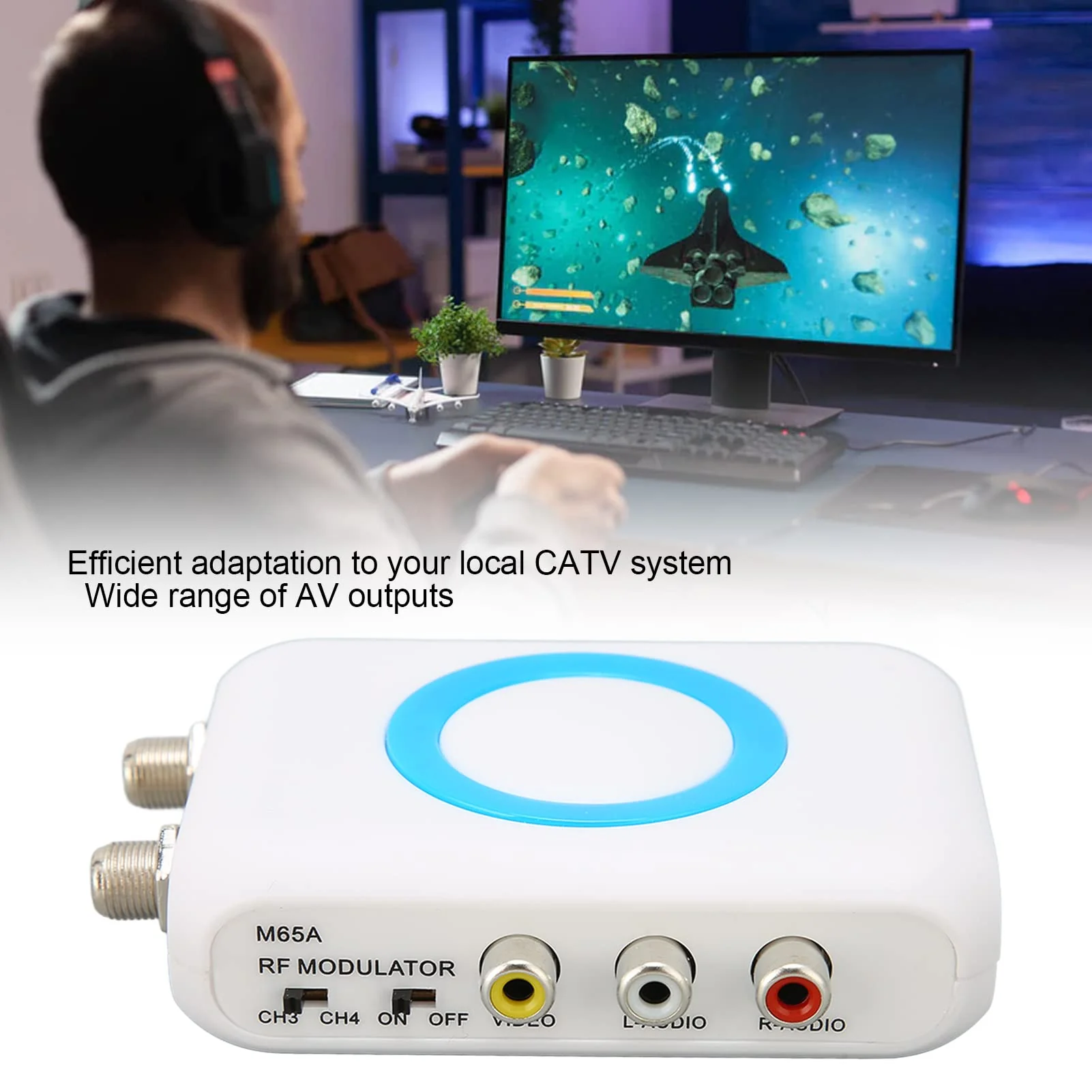 ASHATA M65ANTSC RF Modulator, HD Video Audio RF Modulator RCA Coaxial Adapter VHF Demodulator Converter for Roku Fire Stick Game Console DVD VCRs CATV System and Others - Image 2